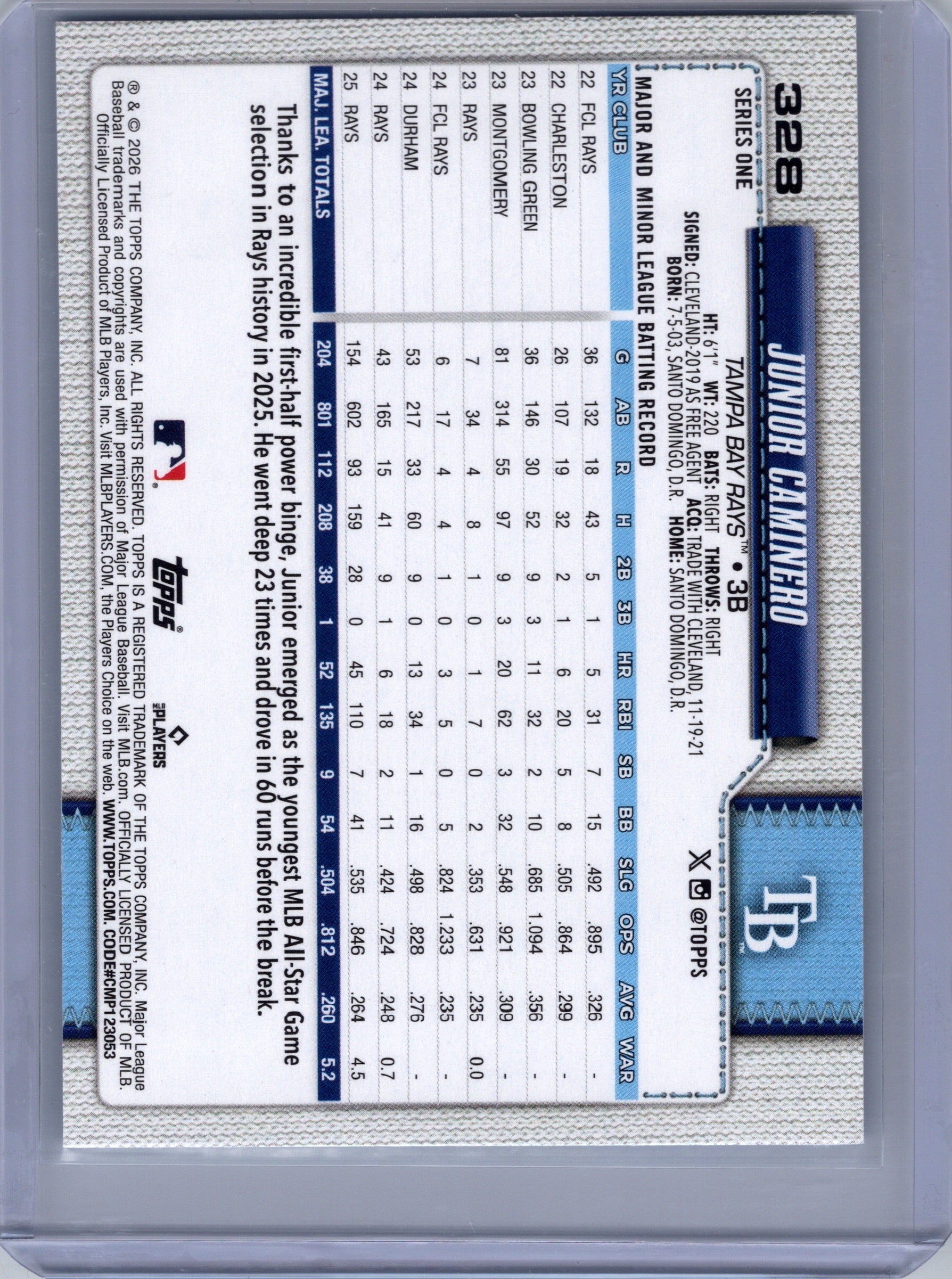 2026 Topps #328 Junior Caminero