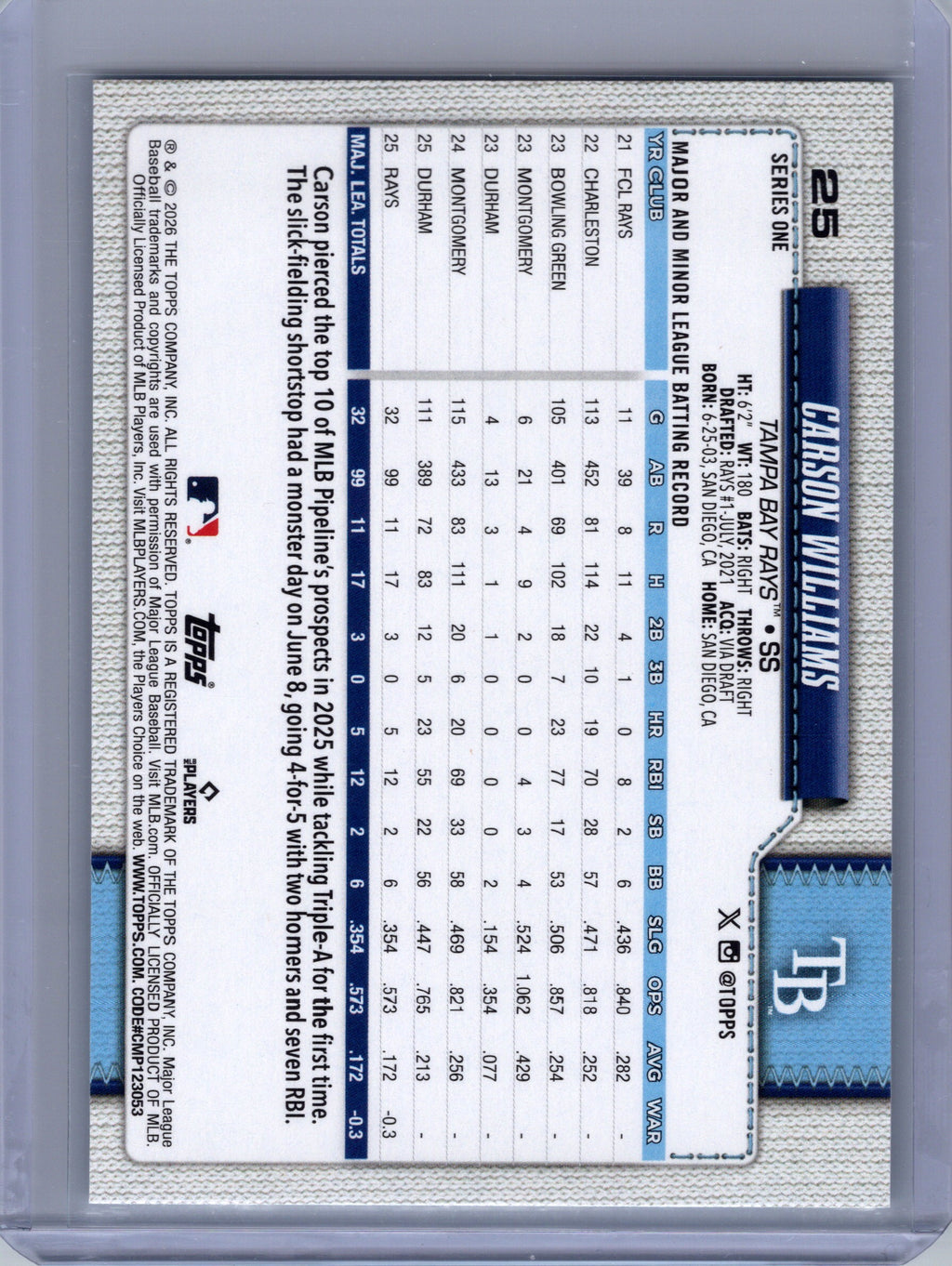 2026 Topps #25 Carson Williams