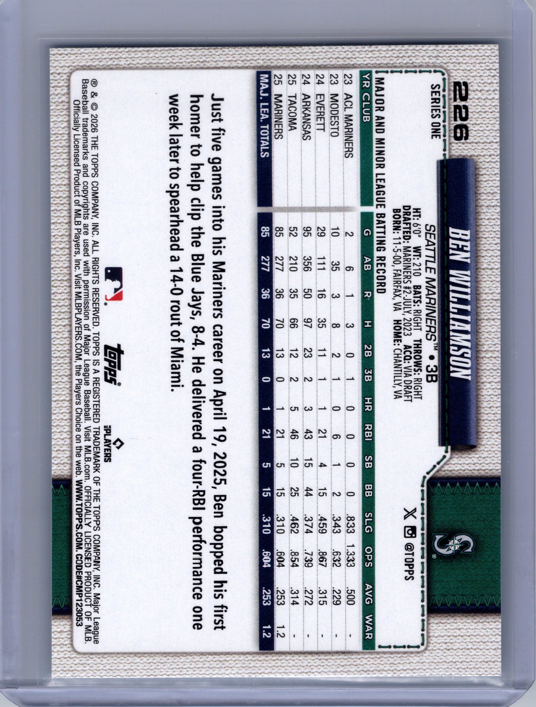 2026 Topps #226 Ben Williamson