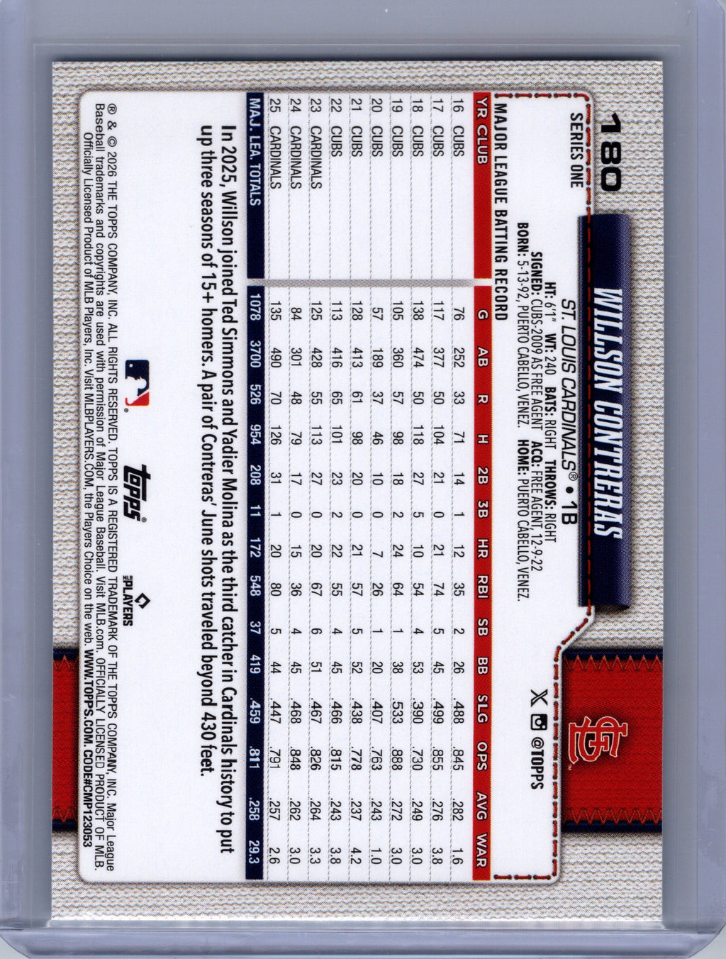2026 Topps #180 Willson Contreras