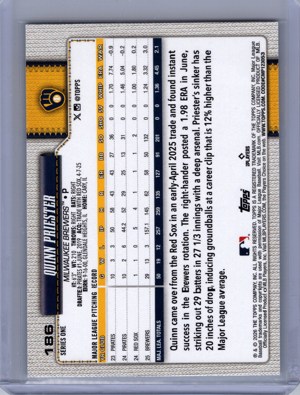 2026 Topps #186 Quinn Priester