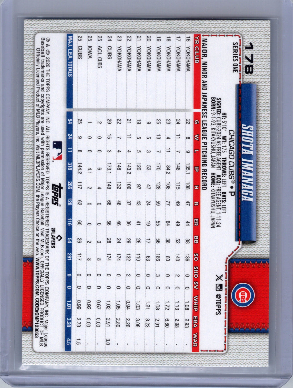 2026 Topps #178 Shota Imanaga