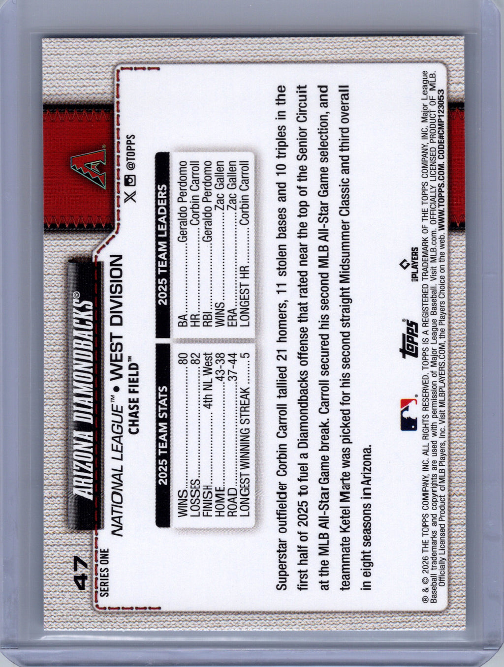 2026 Topps #47 Arizona Diamondbacks