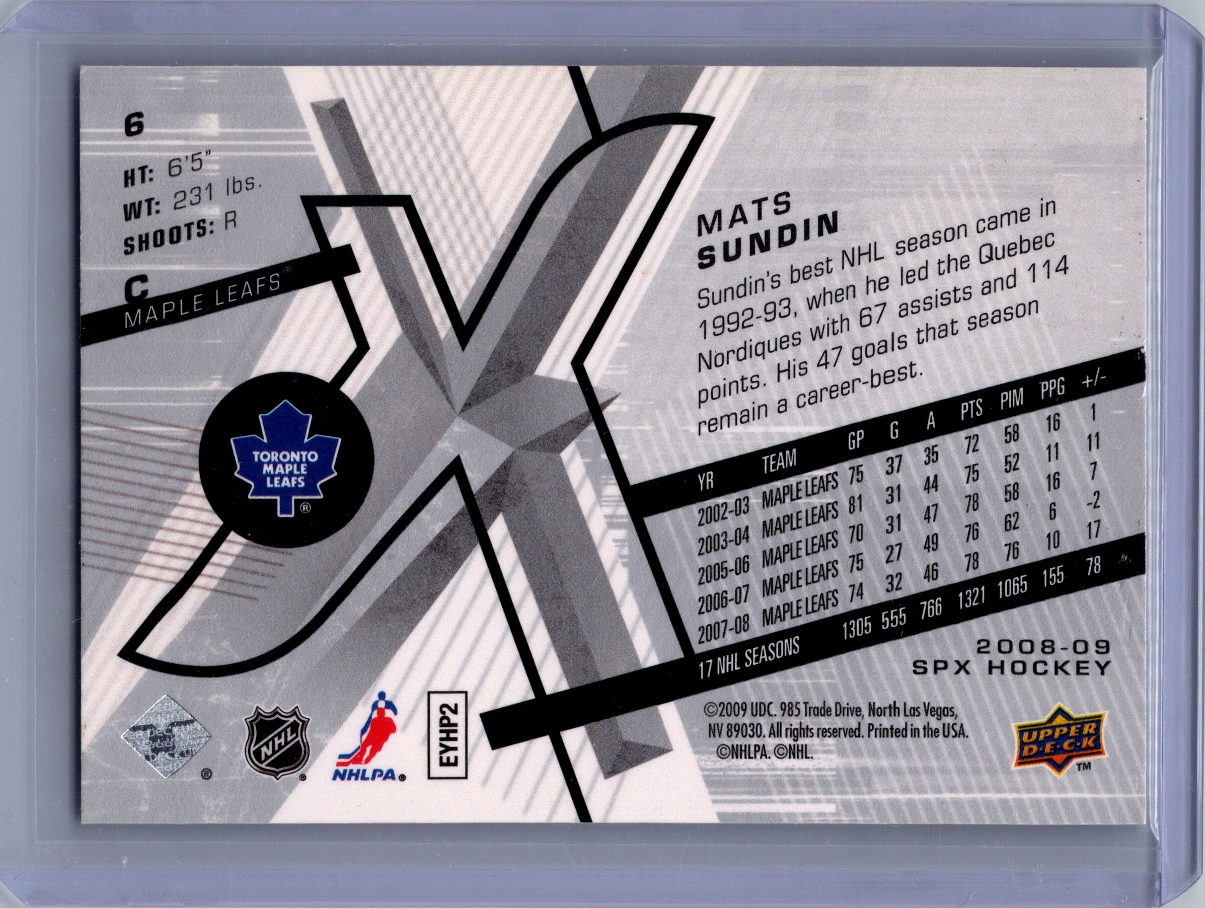 2008-09 SPx #6 Mats Sundin