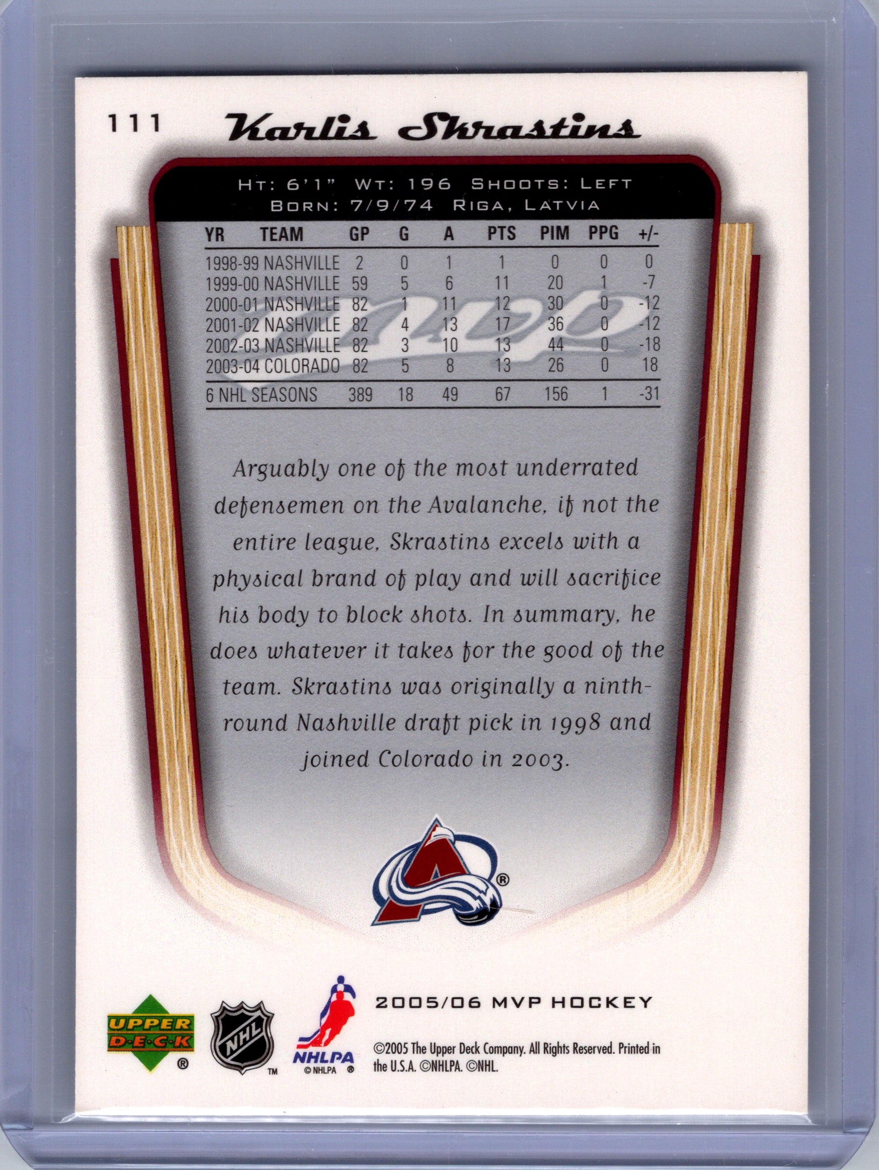 2005-06 Upper Deck MVP #111 Karlis Skrastins