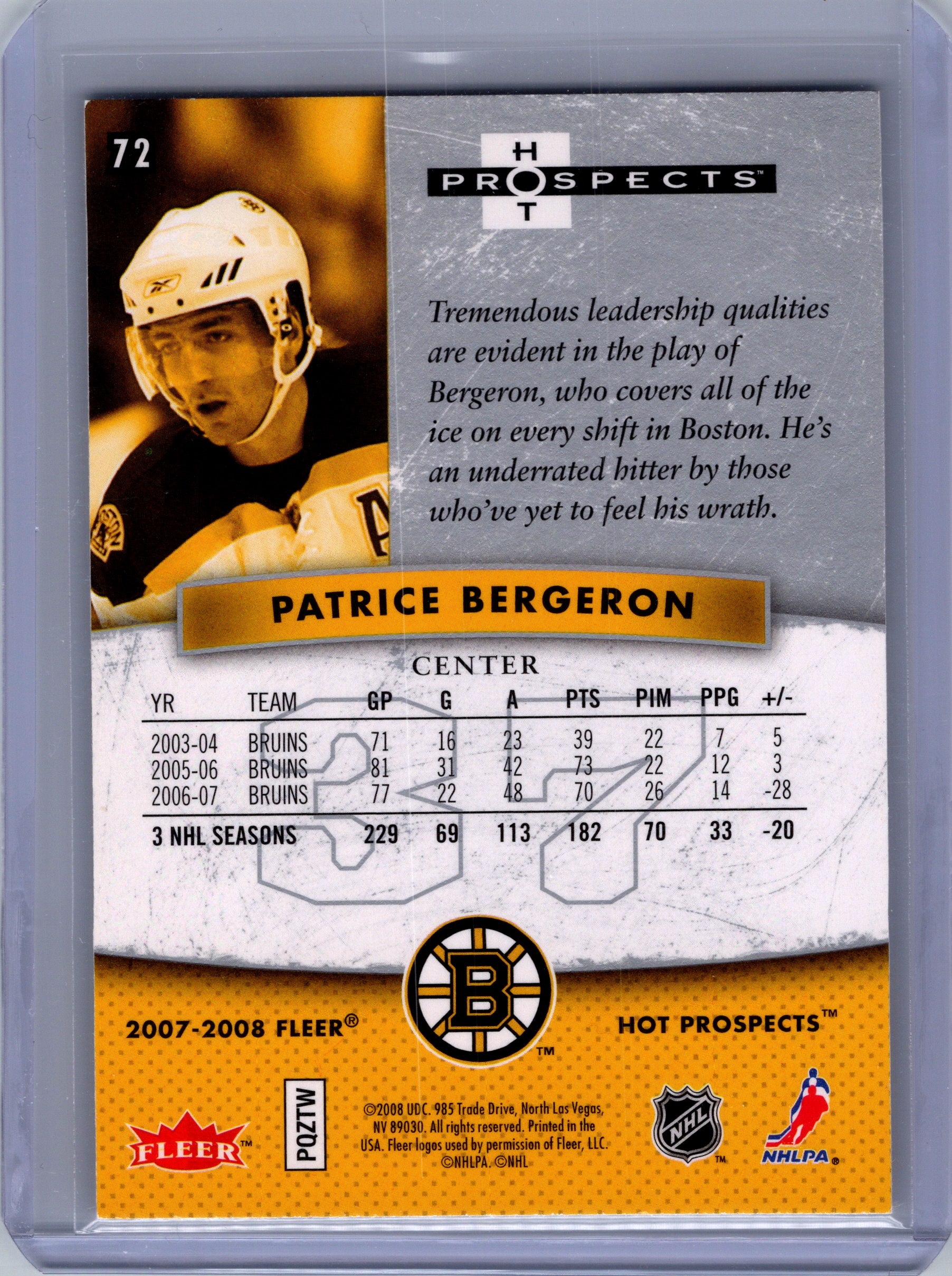 2007-08 Fleer Hot Prospects #72 Patrice Bergeron