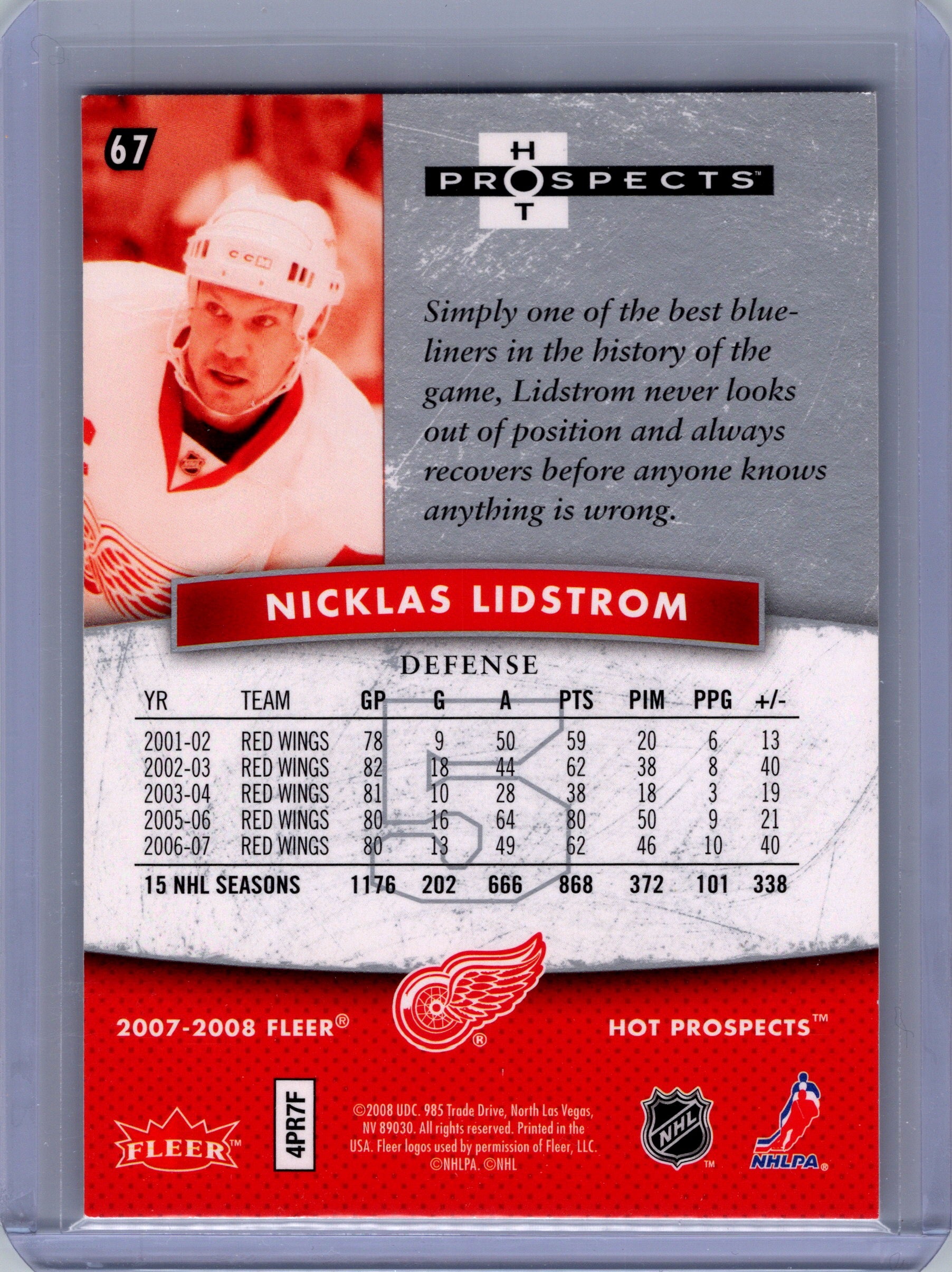 2007-08 Fleer Hot Prospects #67 Nicklas Lidstrom