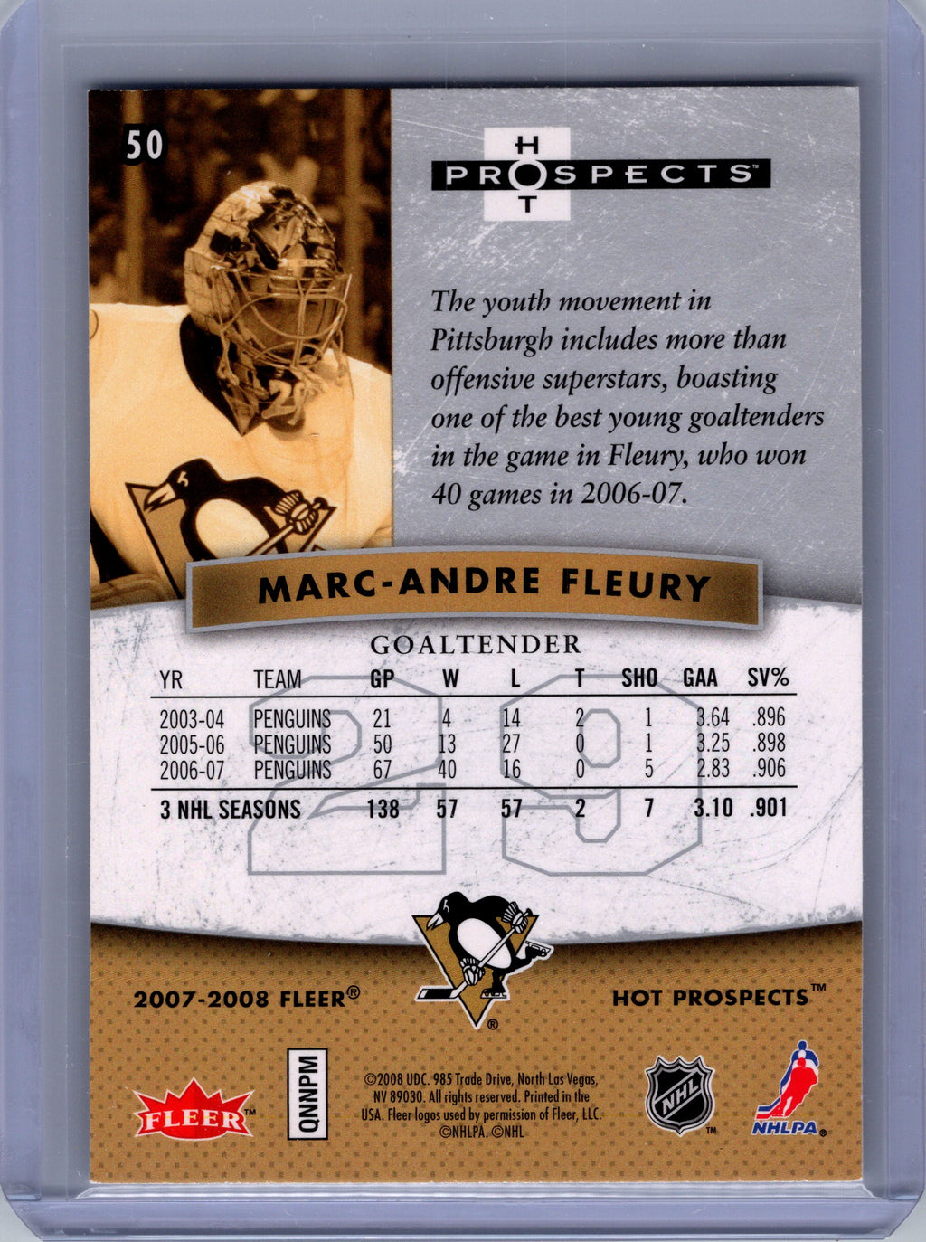2007-08 Fleer Hot Prospects #50 Marc-Andre Fleury