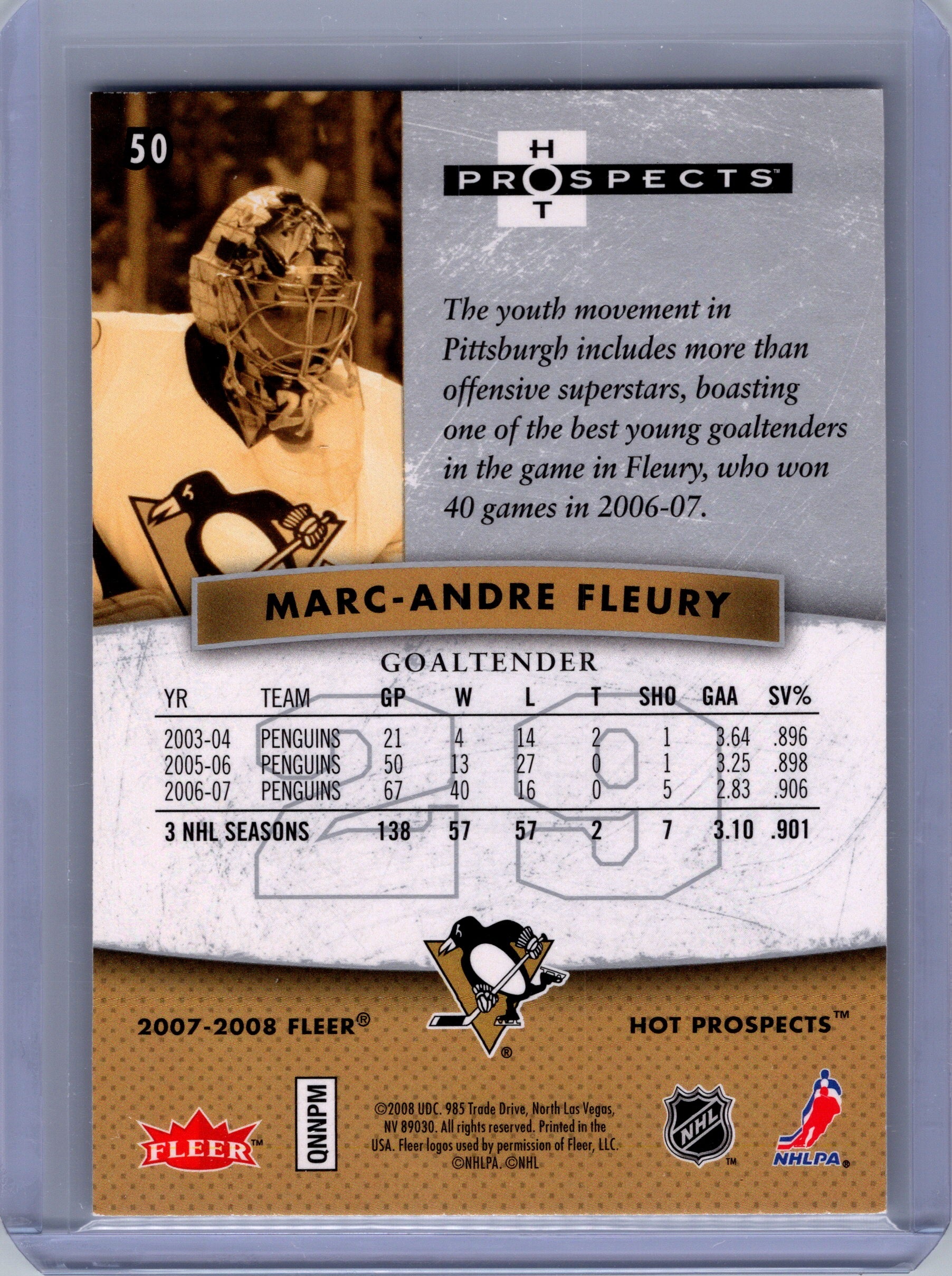 2007-08 Fleer Hot Prospects #50 Marc-Andre Fleury
