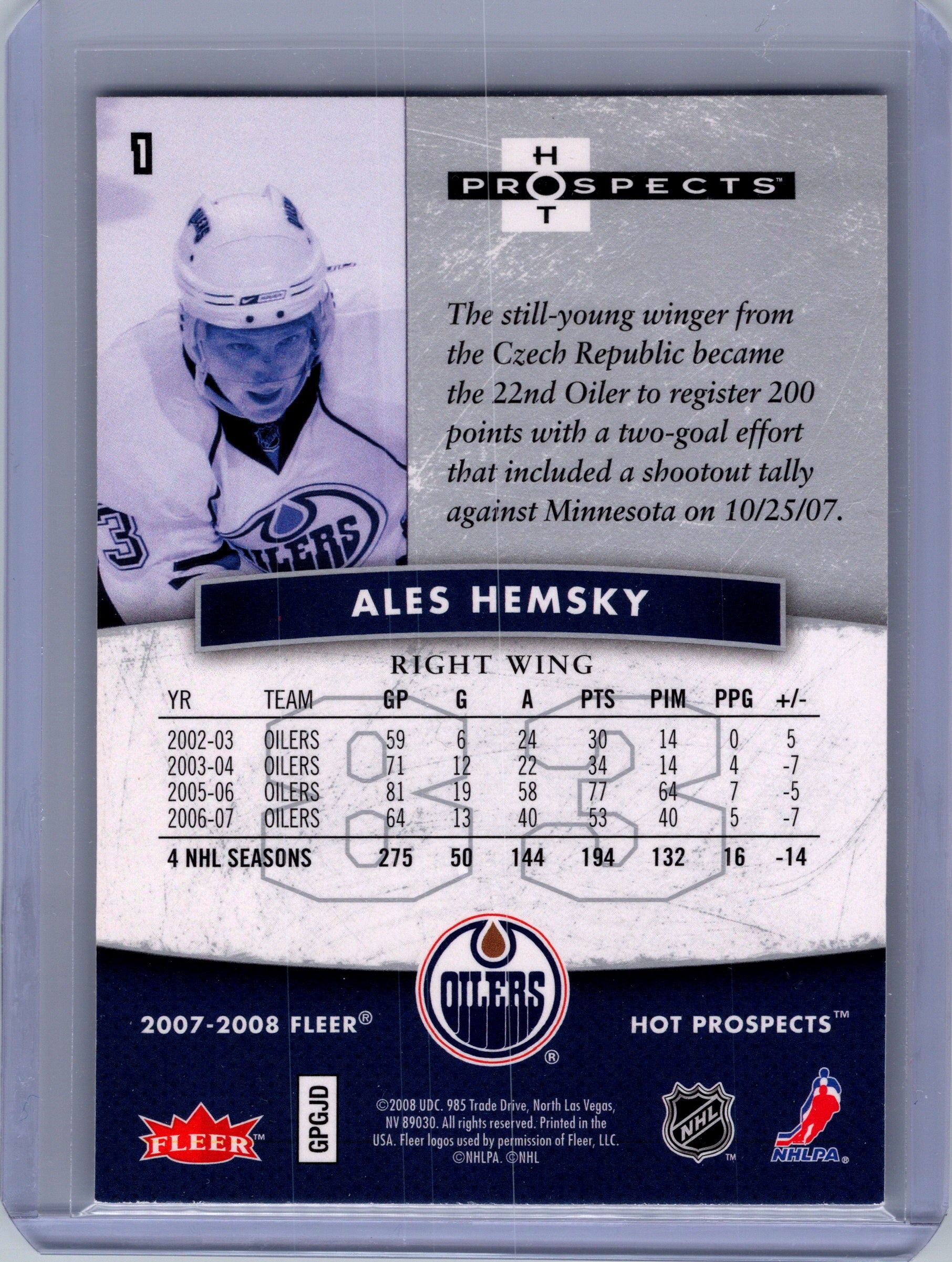 2007-08 Fleer Hot Prospects #1 Ales Hemsky