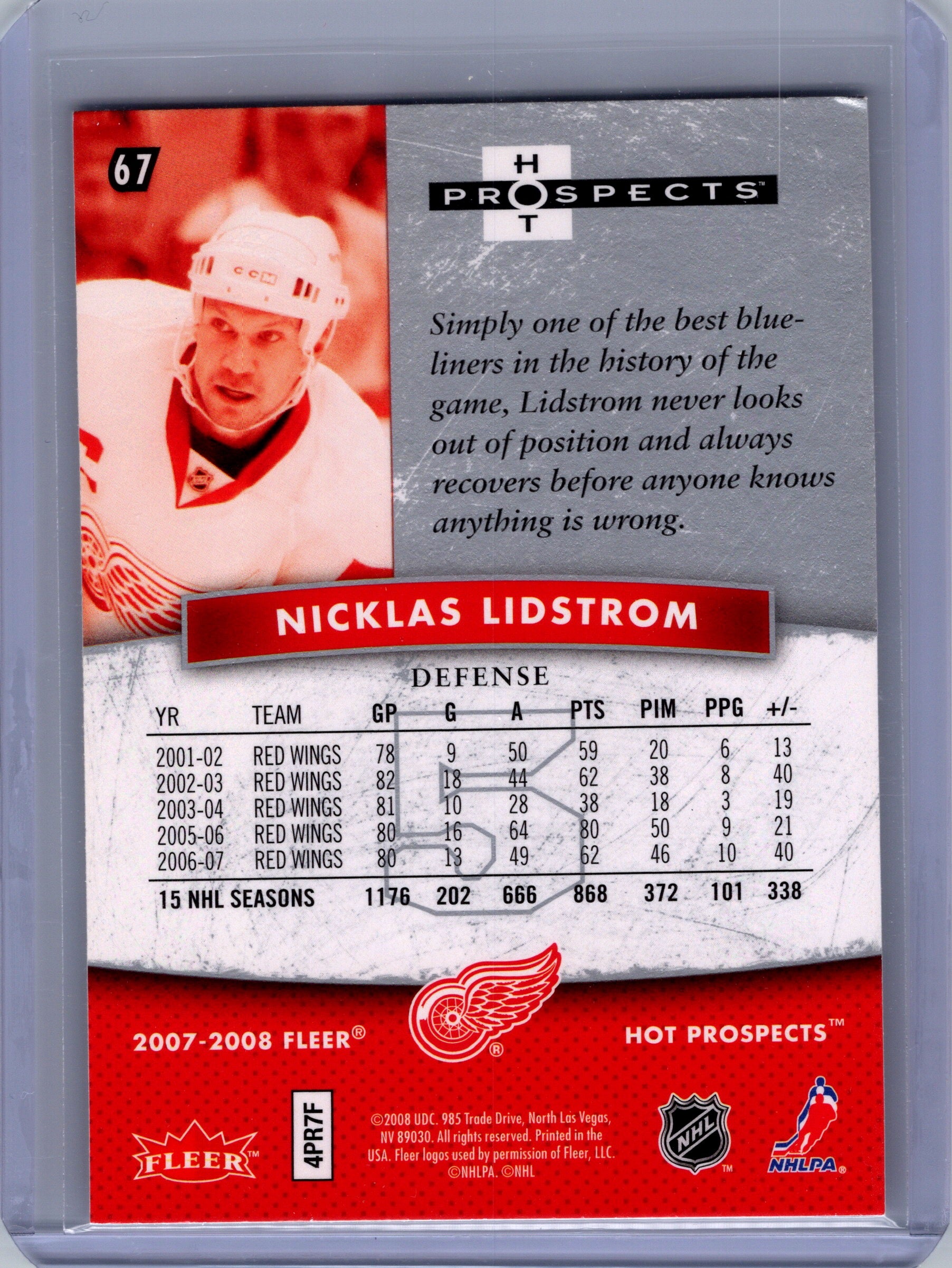 2007-08 Fleer Hot Prospects #67 Nicklas Lidstrom