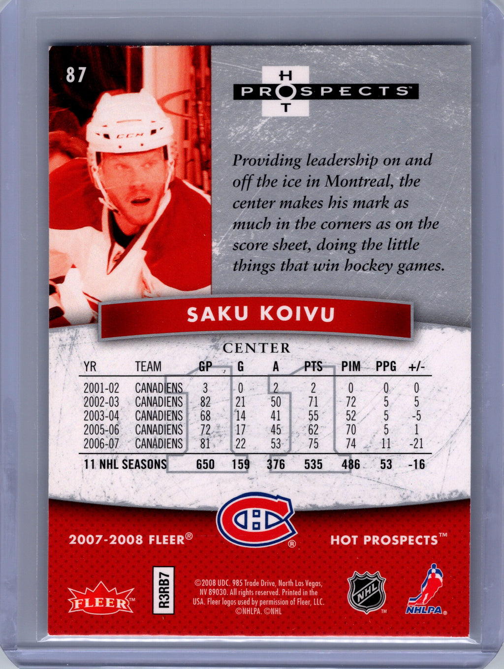 2007-08 Fleer Hot Prospects #87 Saku Koivu