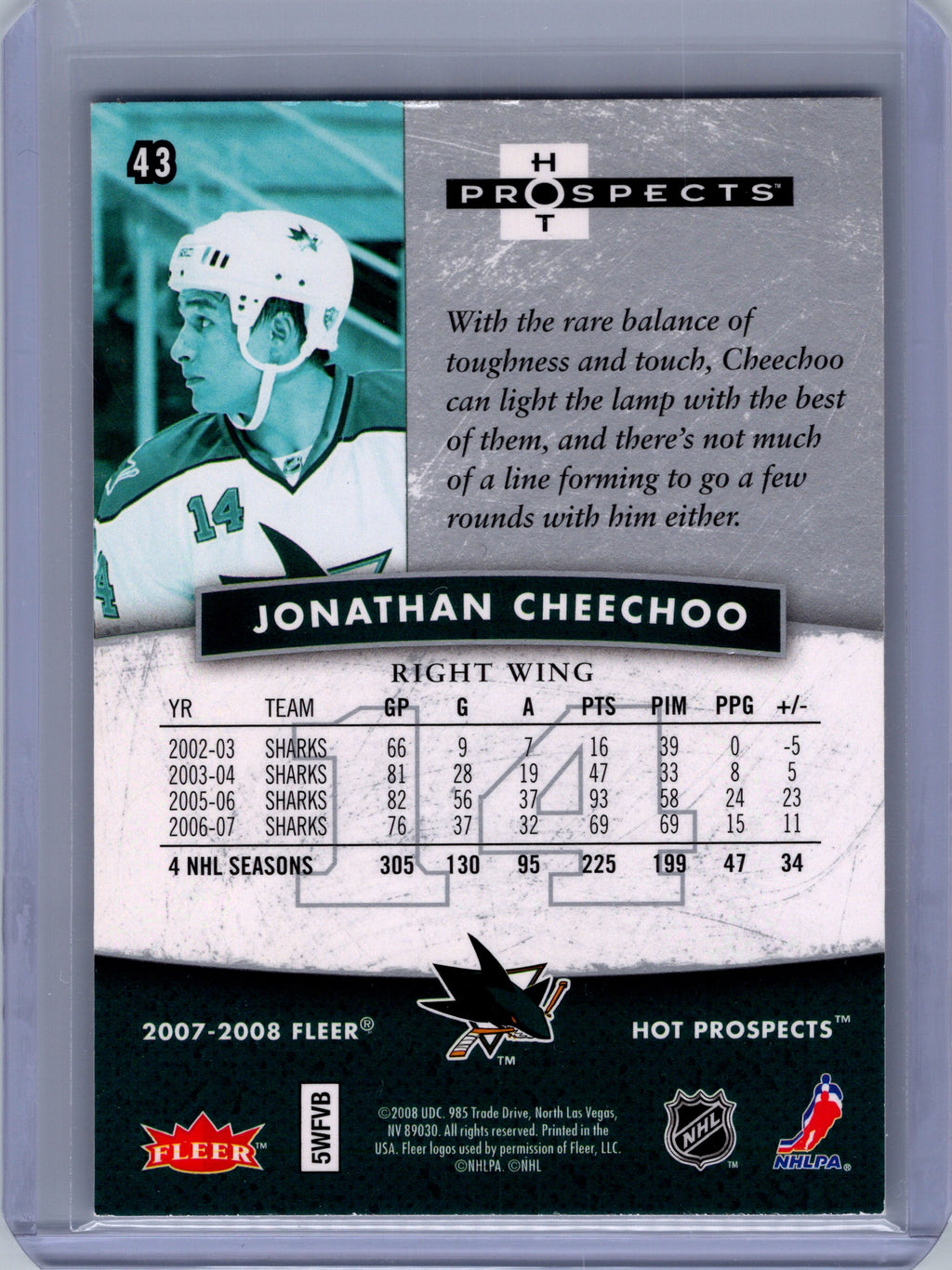 2007-08 Fleer Hot Prospects #43 Jonathan Cheechoo