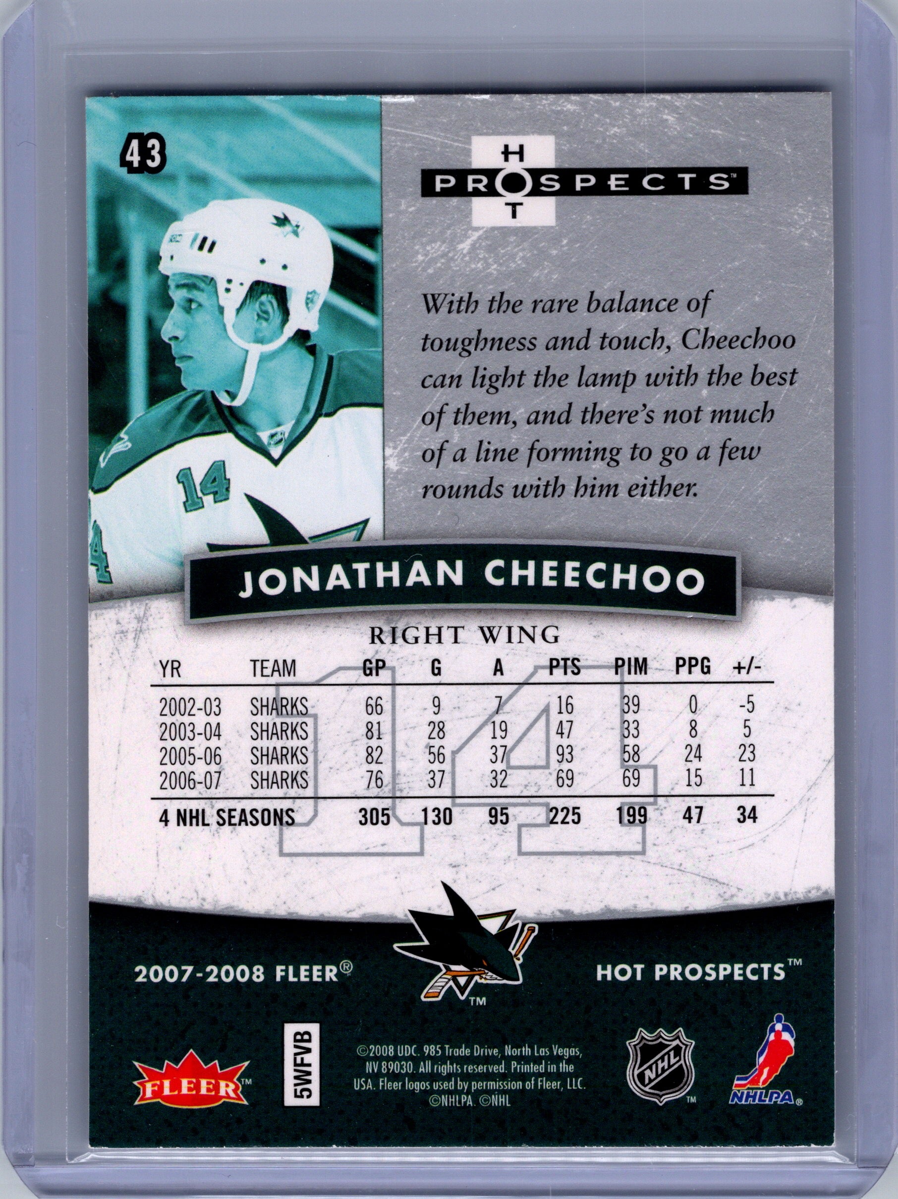 2007-08 Fleer Hot Prospects #43 Jonathan Cheechoo