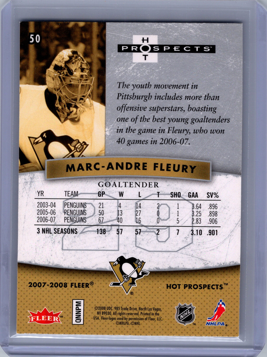 2007-08 Fleer Hot Prospects #50 Marc-Andre Fleury