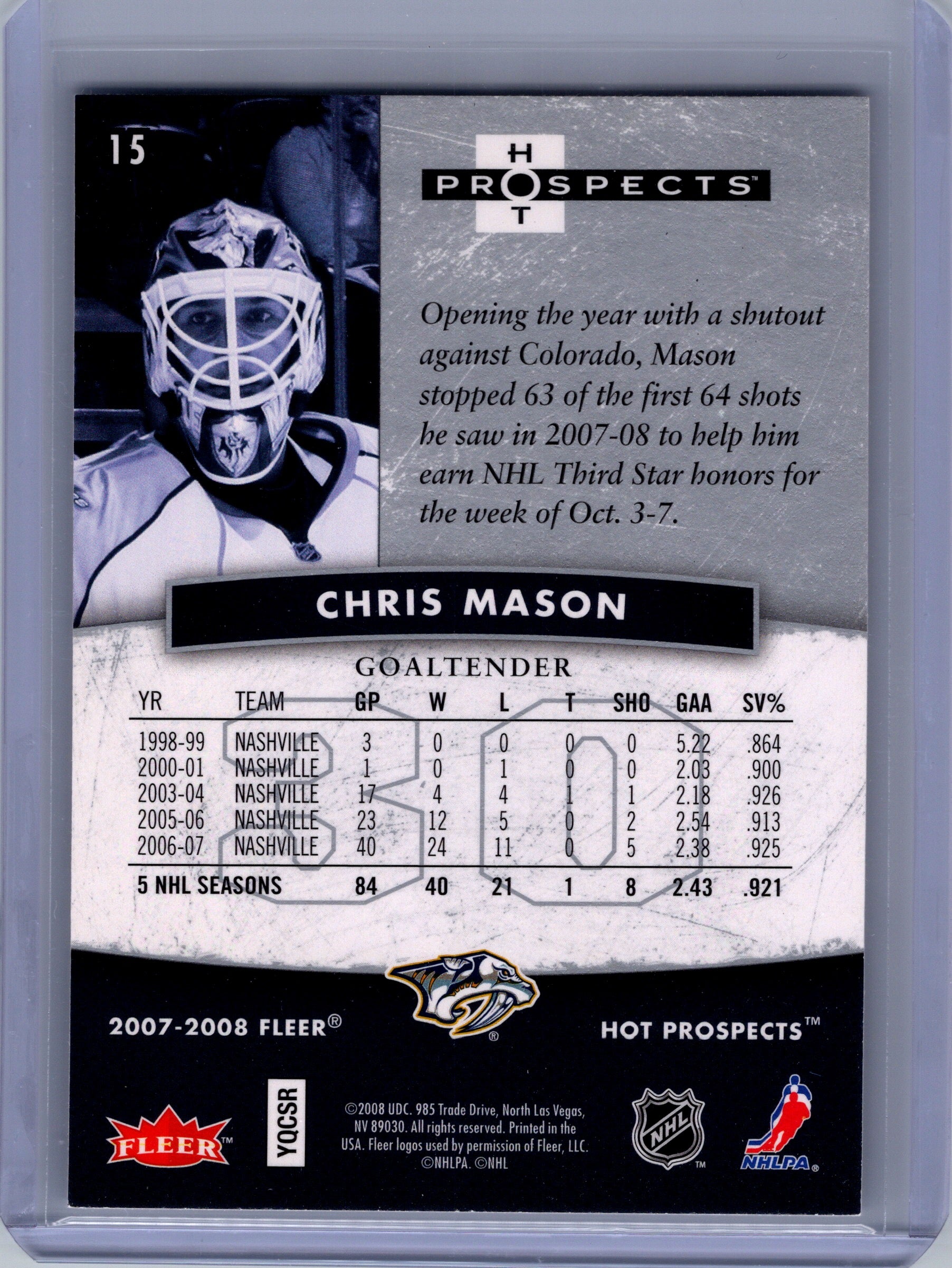 2007-08 Fleer Hot Prospects #15 Chris Mason