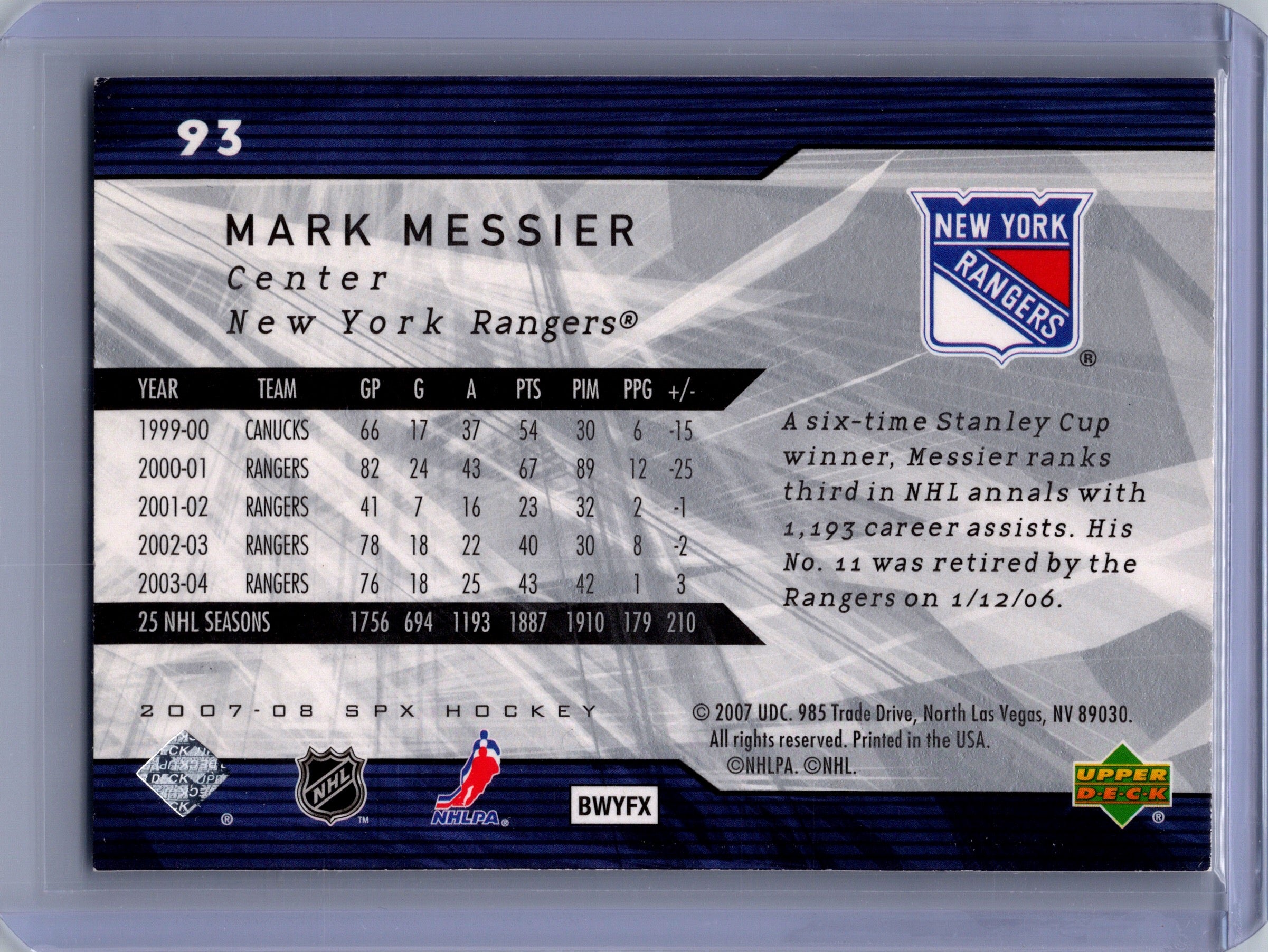 2007-08 SPx #93 Mark Messier