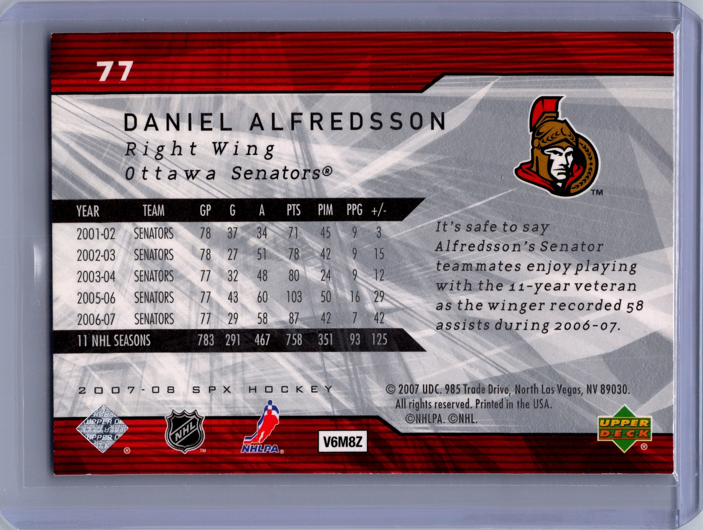 2007-08 SPx #77 Daniel Alfredsson