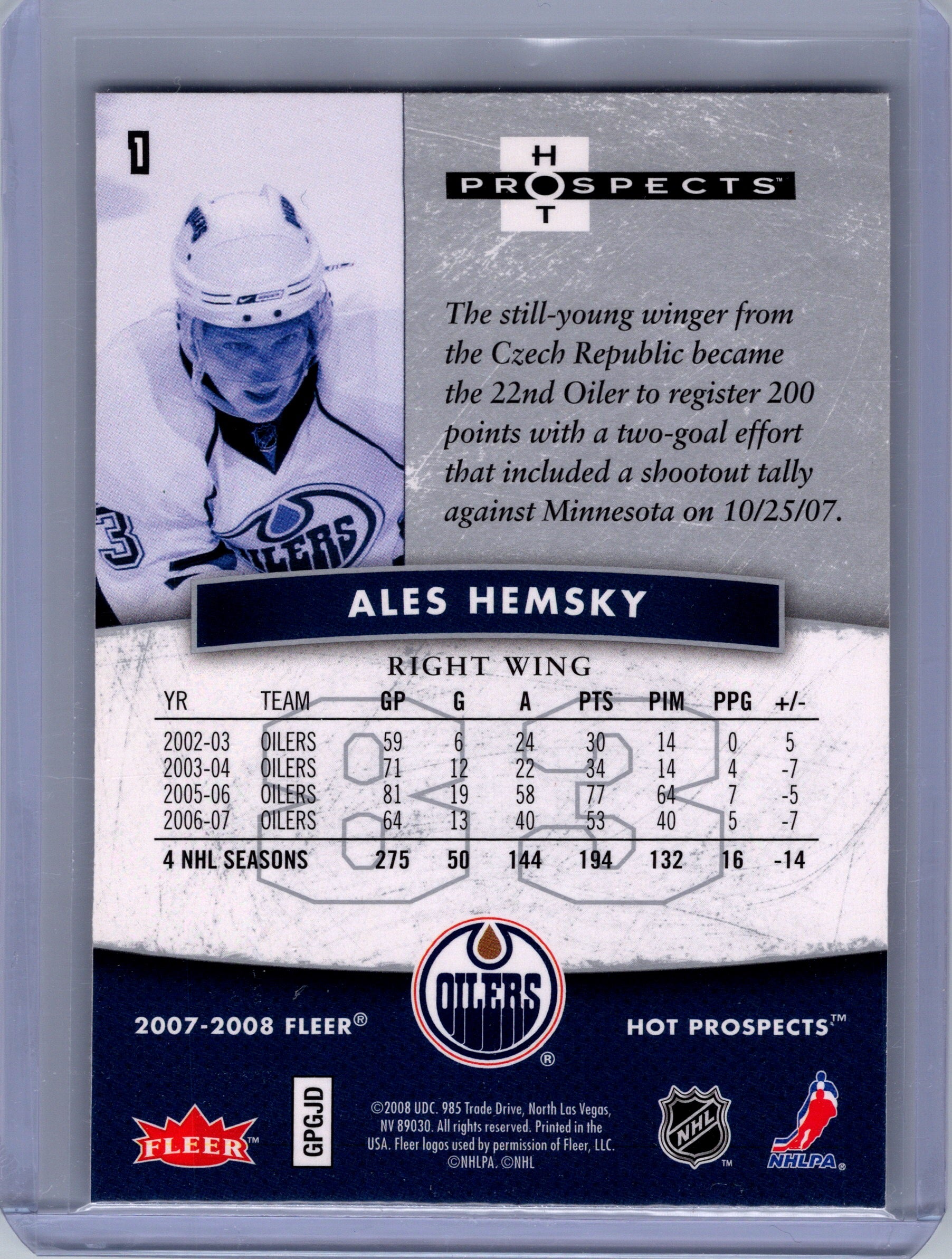 2007-08 Fleer Hot Prospects #1 Ales Hemsky