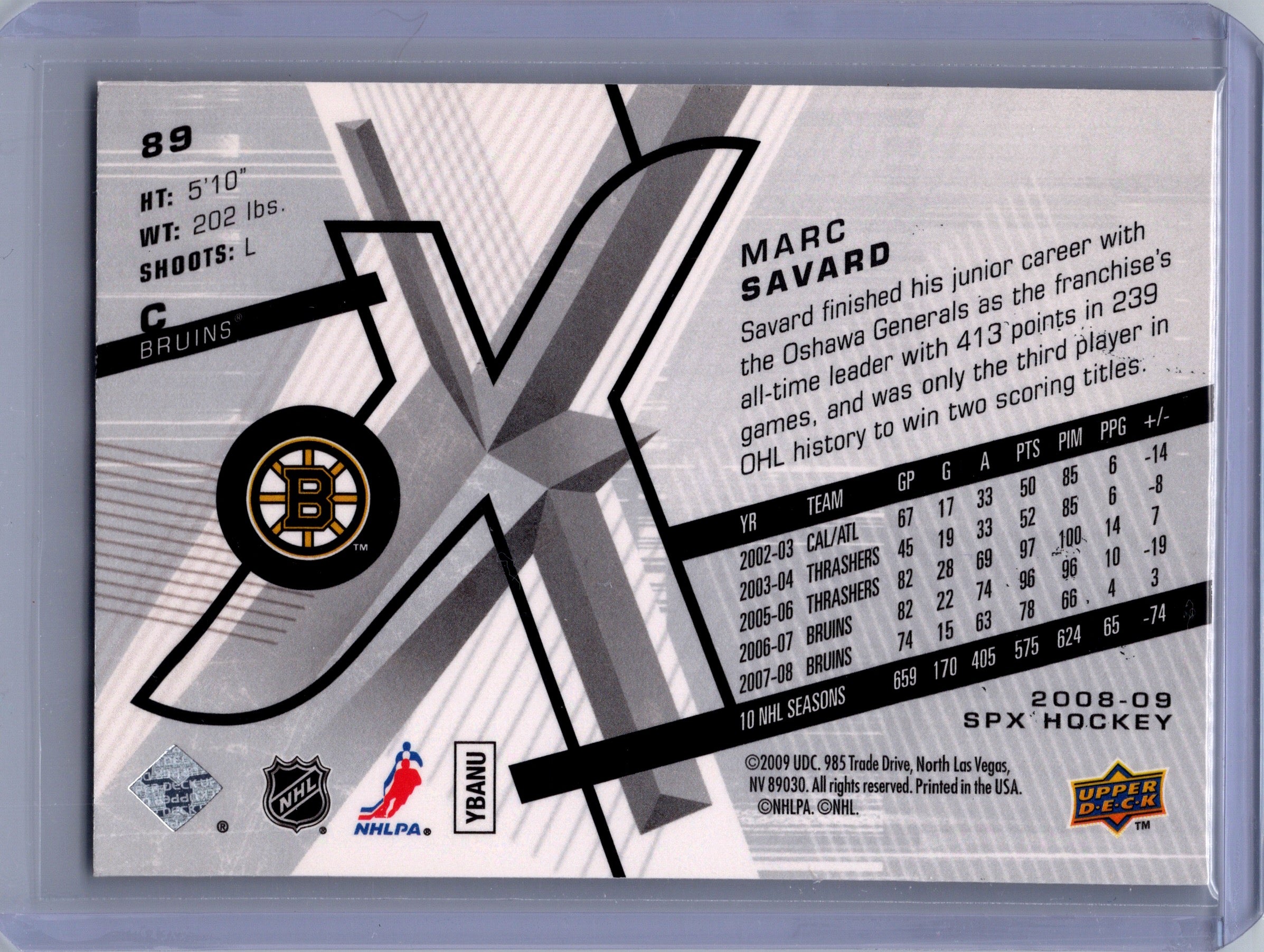 2008-09 SPx #89 Marc Savard