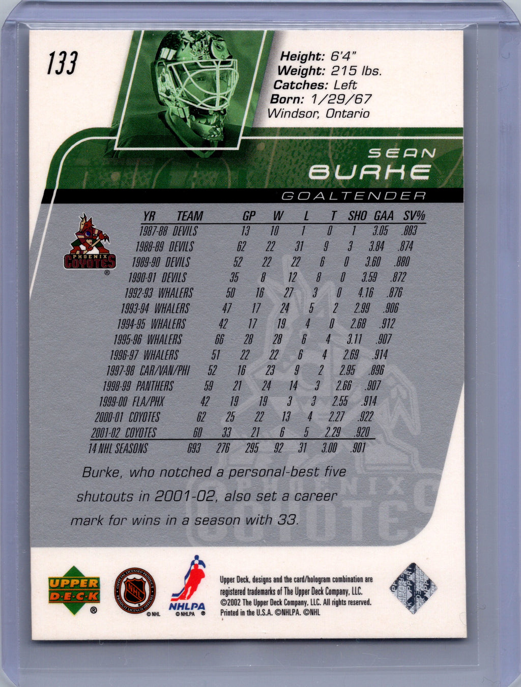 2002-03 Upper Deck #133 Sean Burke