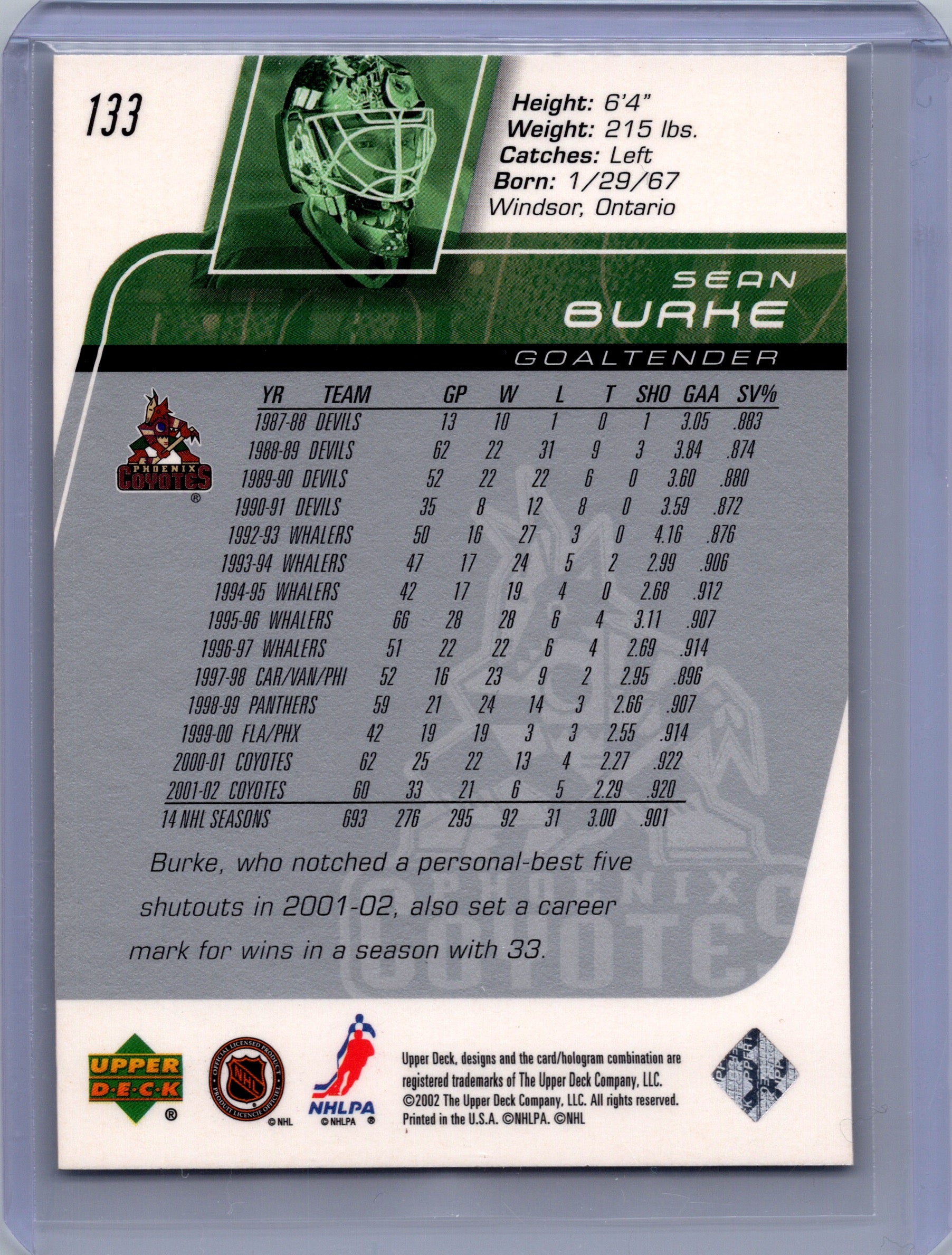 2002-03 Upper Deck #133 Sean Burke
