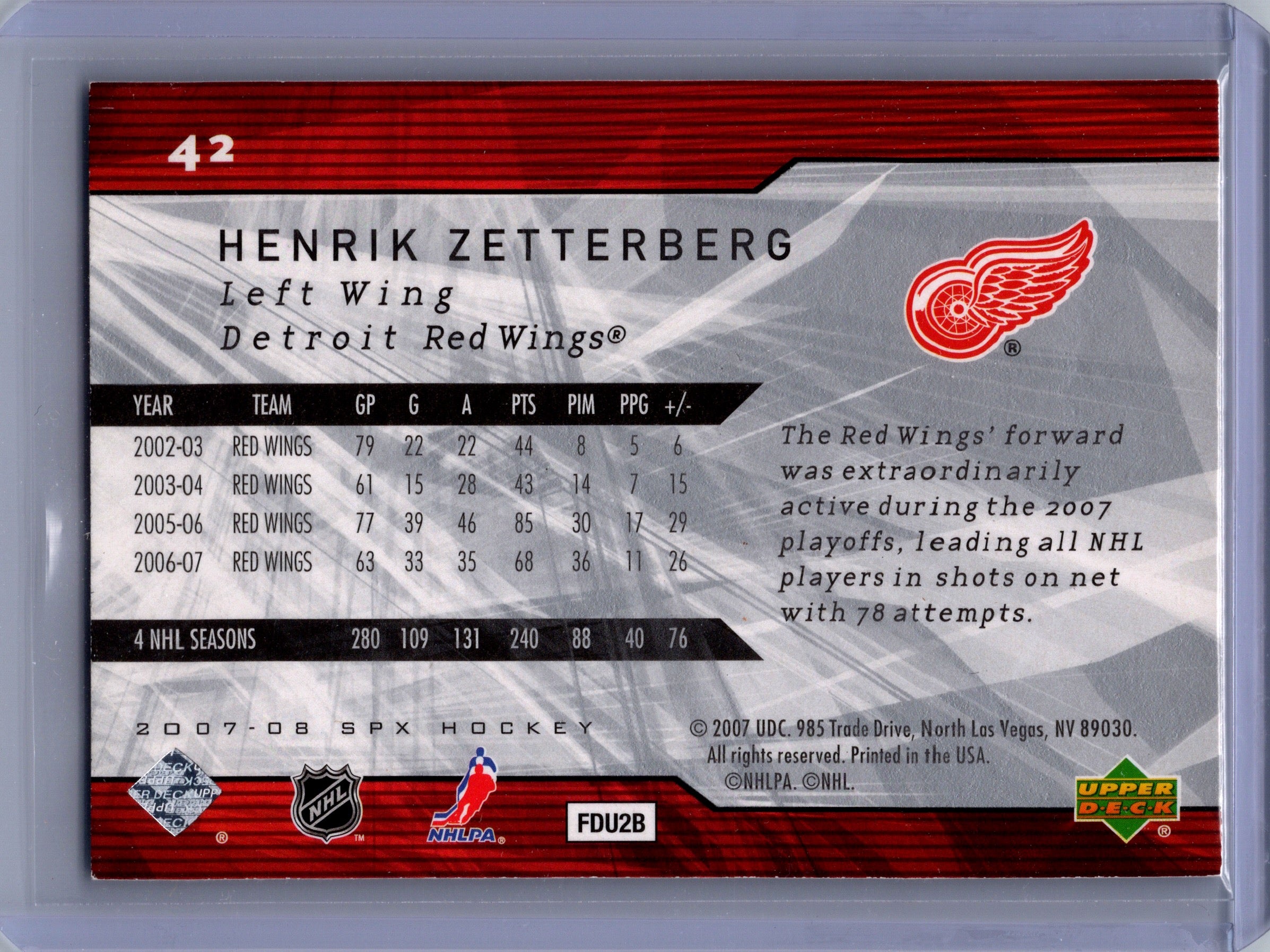2007-08 SPx #42 Henrik Zetterberg