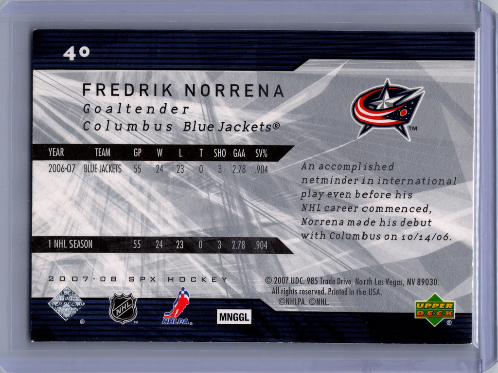 2007-08 SPx #40 Fredrik Norrena