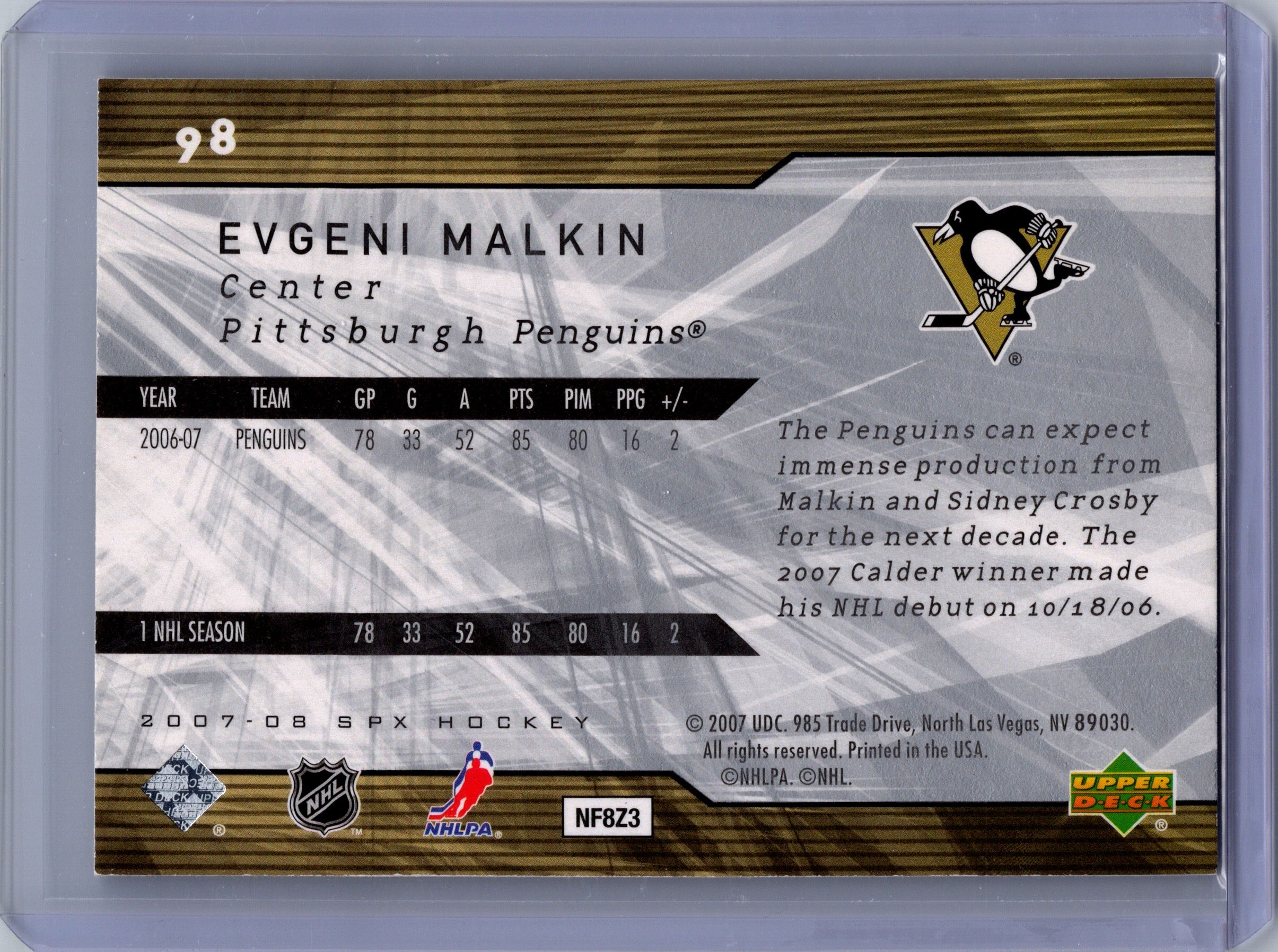 2007-08 SPx #98 Evgeni Malkin