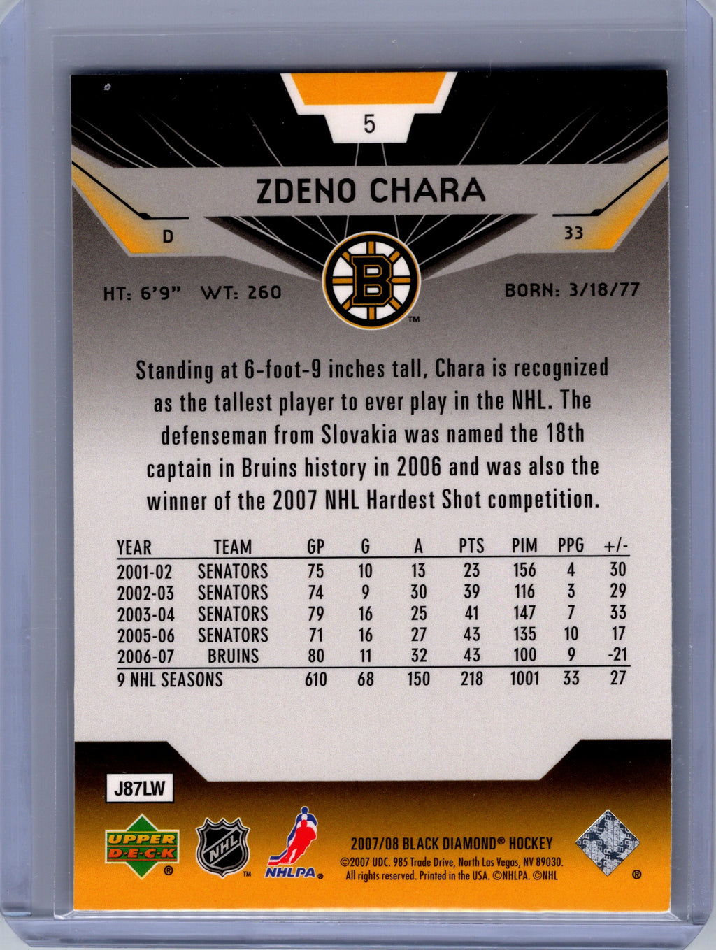 2007-08 Upper Deck Black Diamond #5 Zdeno Chara