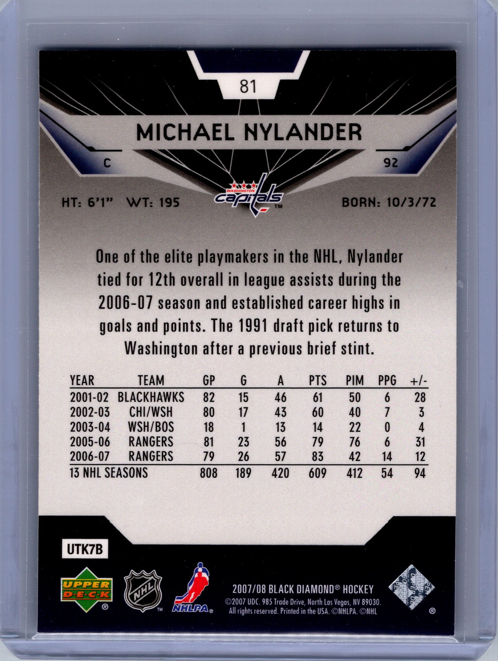 2007-08 Upper Deck Black Diamond #81 Michael Nylander