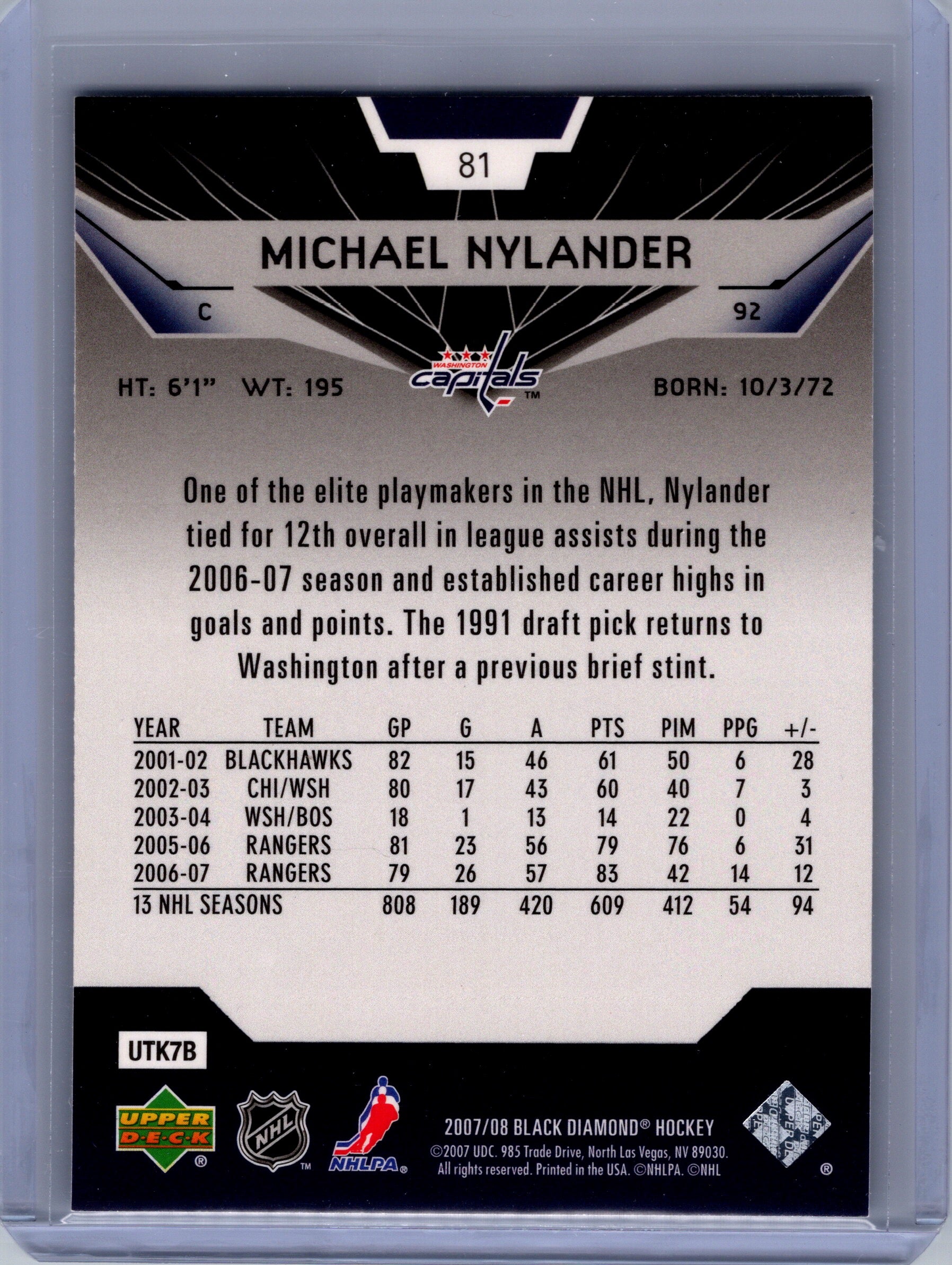 2007-08 Upper Deck Black Diamond #81 Michael Nylander