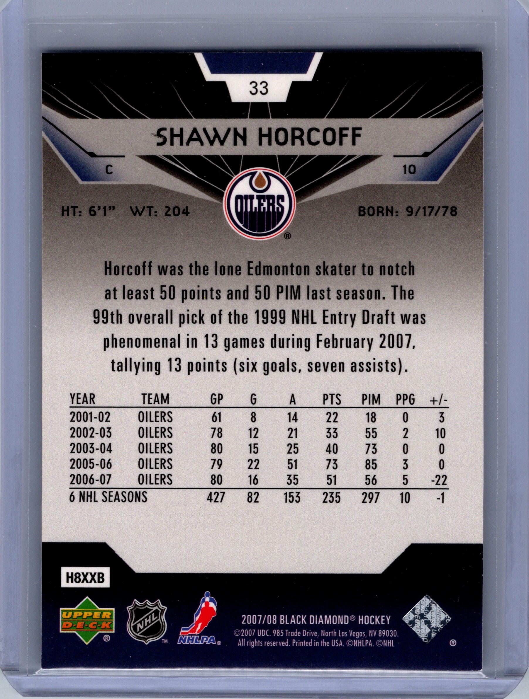 2007-08 Upper Deck Black Diamond #33 Shawn Horcoff