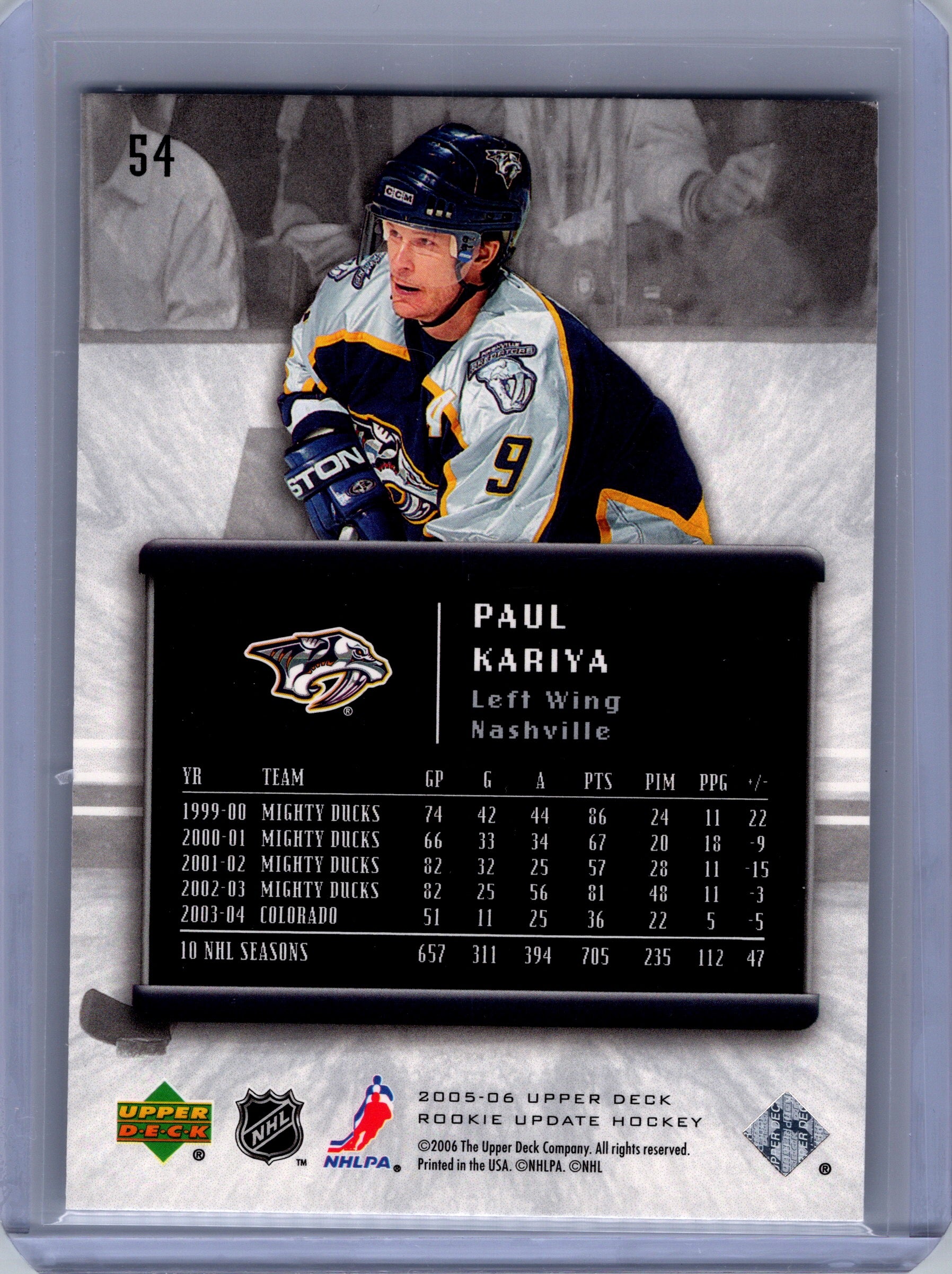 2005-06 Upper Deck Rookie Update #54 Paul Kariya