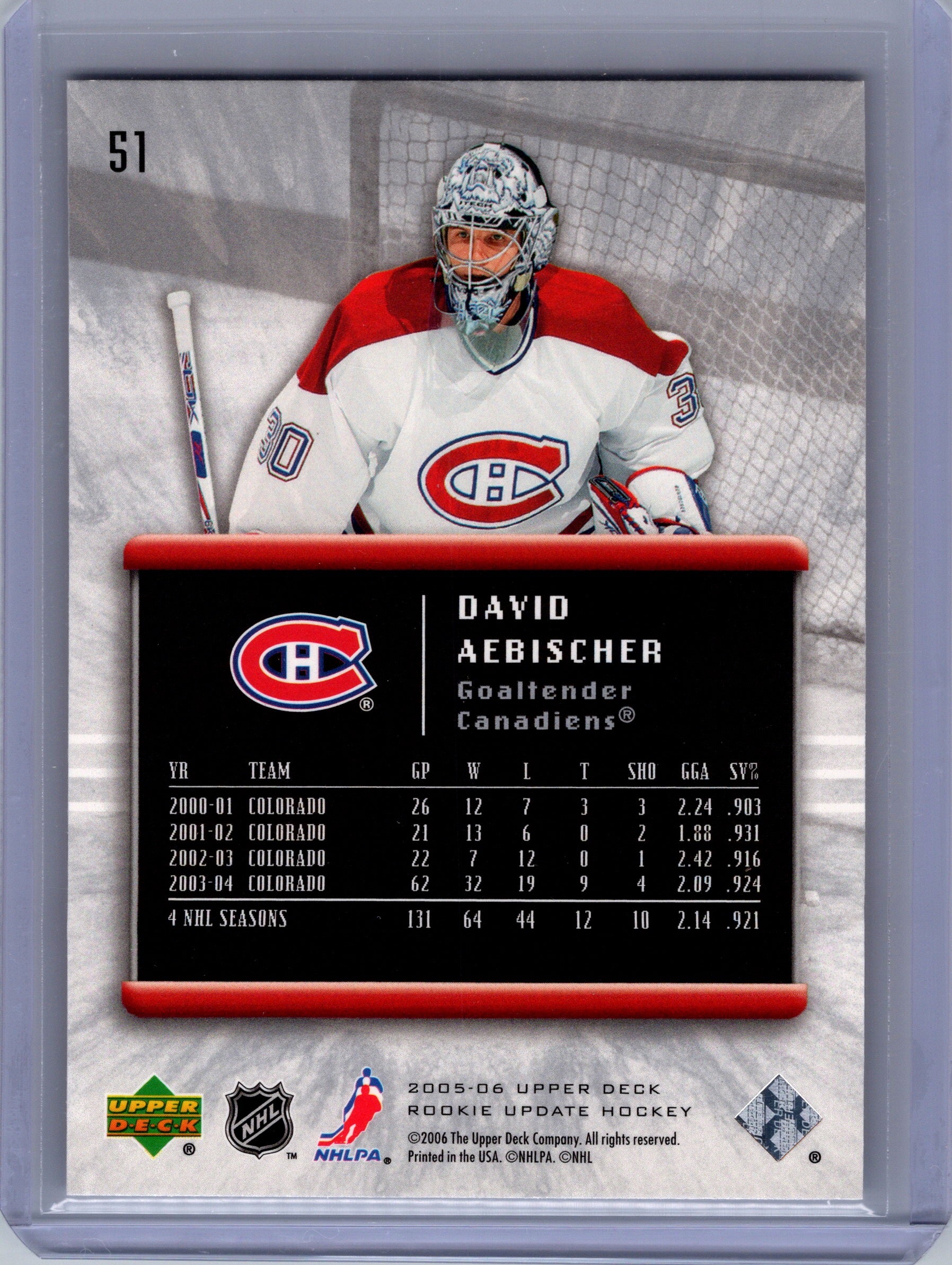 2005-06 Upper Deck Rookie Update #51 David Aebischer
