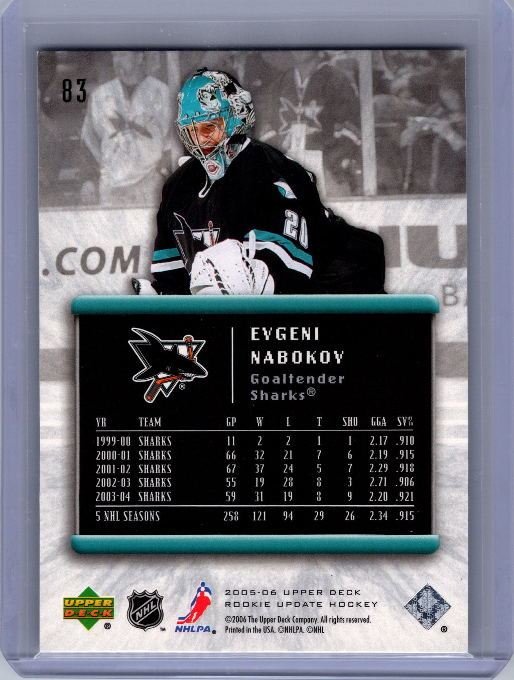 2005-06 Upper Deck Rookie Update #83 Evgeni Nabokov