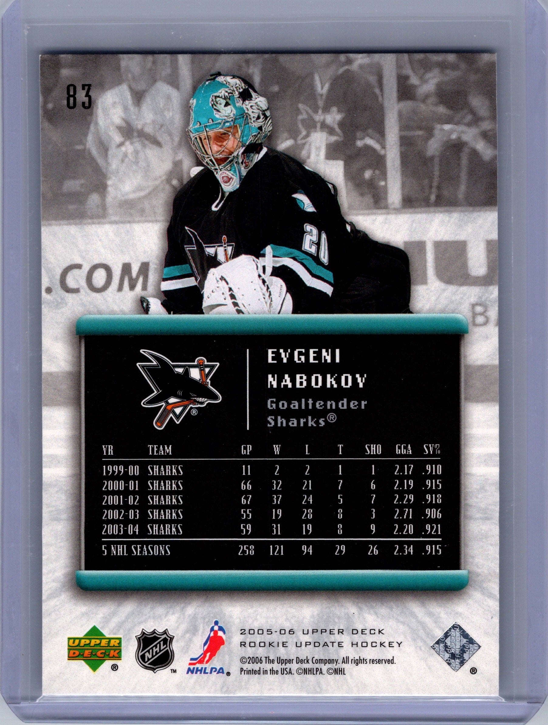2005-06 Upper Deck Rookie Update #83 Evgeni Nabokov
