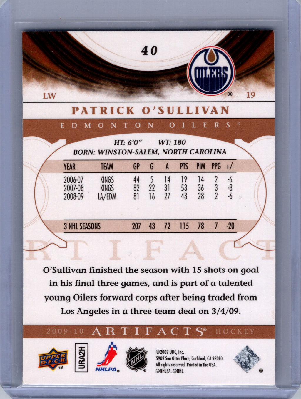 2009-10 Upper Deck Artifacts #40 Patrick O'Sullivan