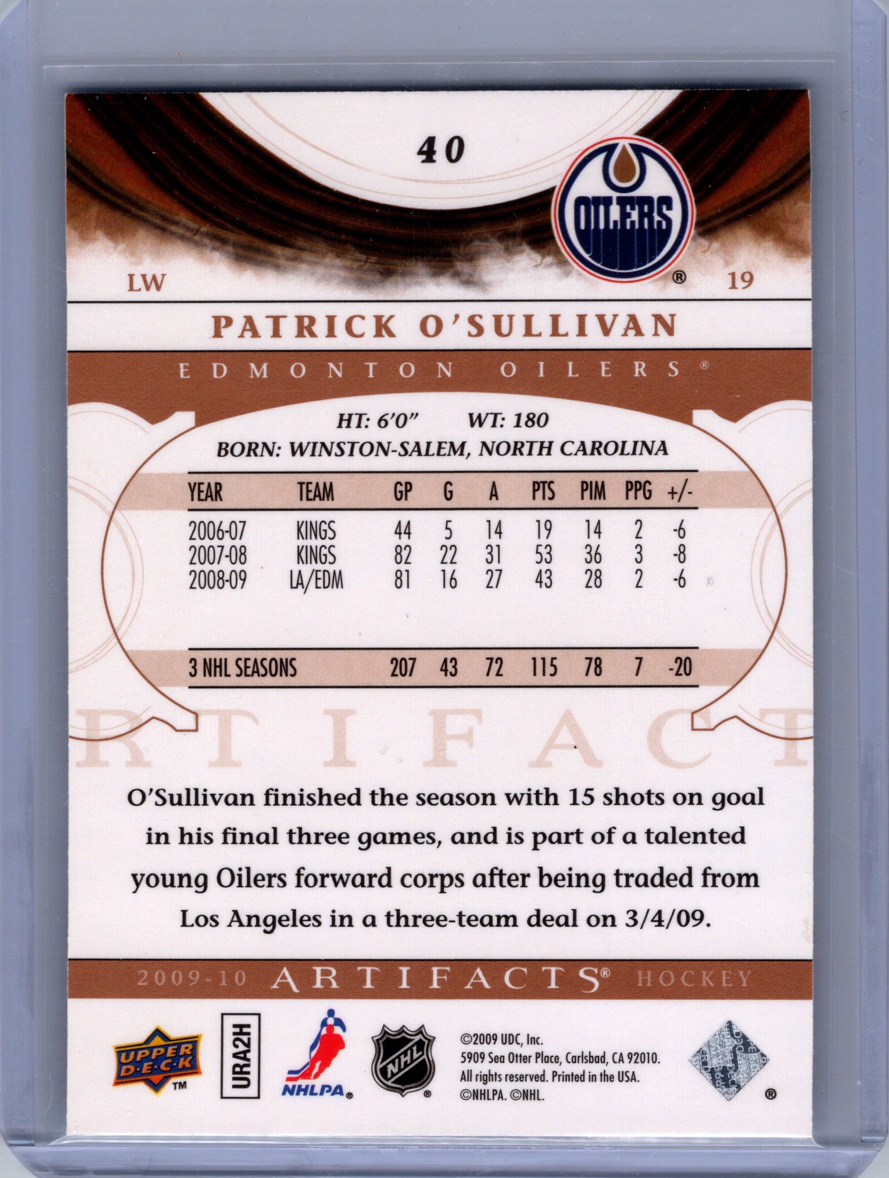 2009-10 Upper Deck Artifacts #40 Patrick O'Sullivan