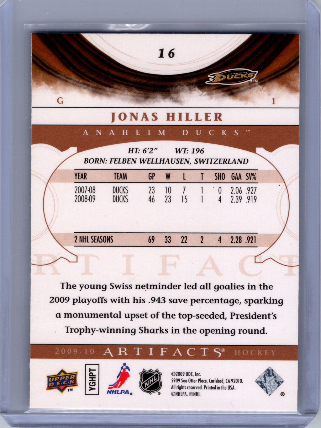 2009-10 Upper Deck Artifacts #16 Jonas Hiller