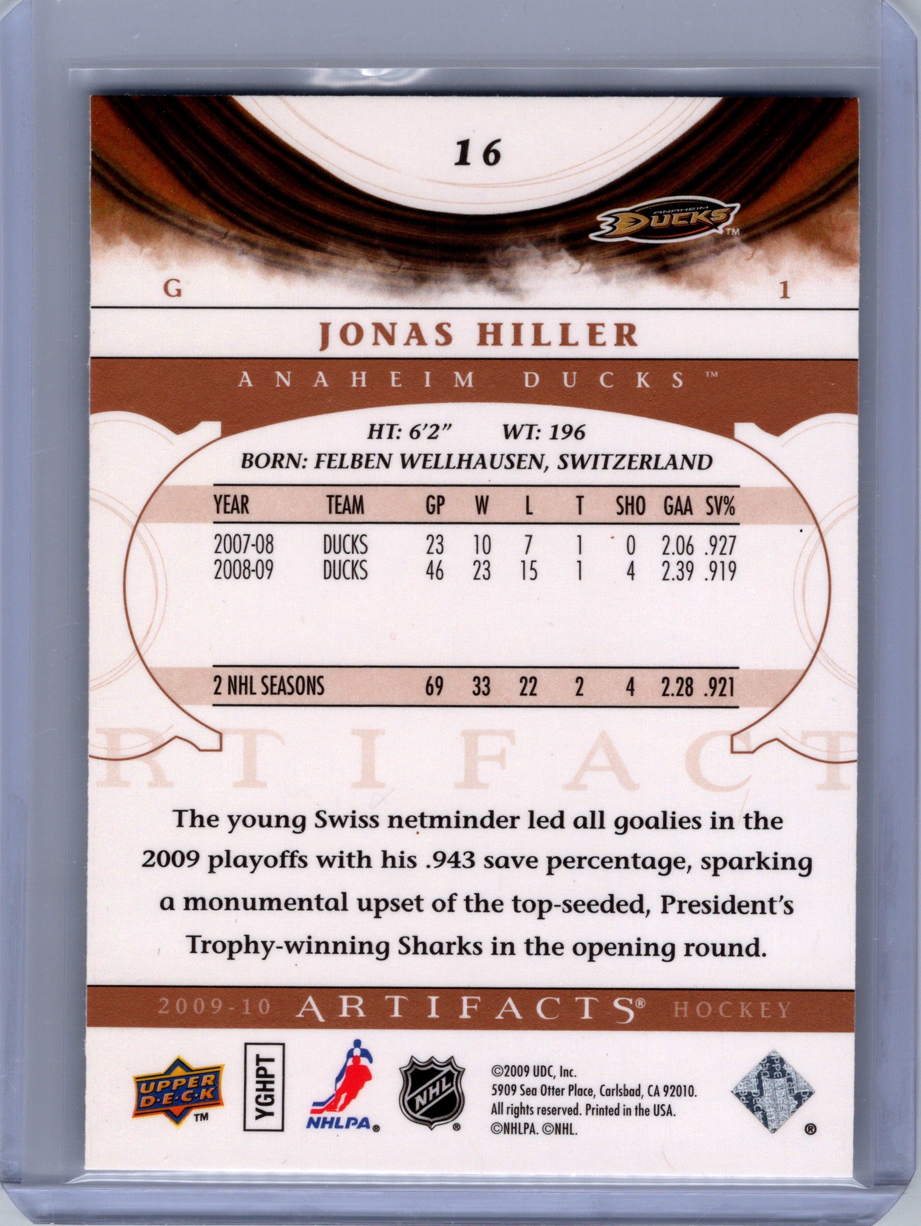 2009-10 Upper Deck Artifacts #16 Jonas Hiller