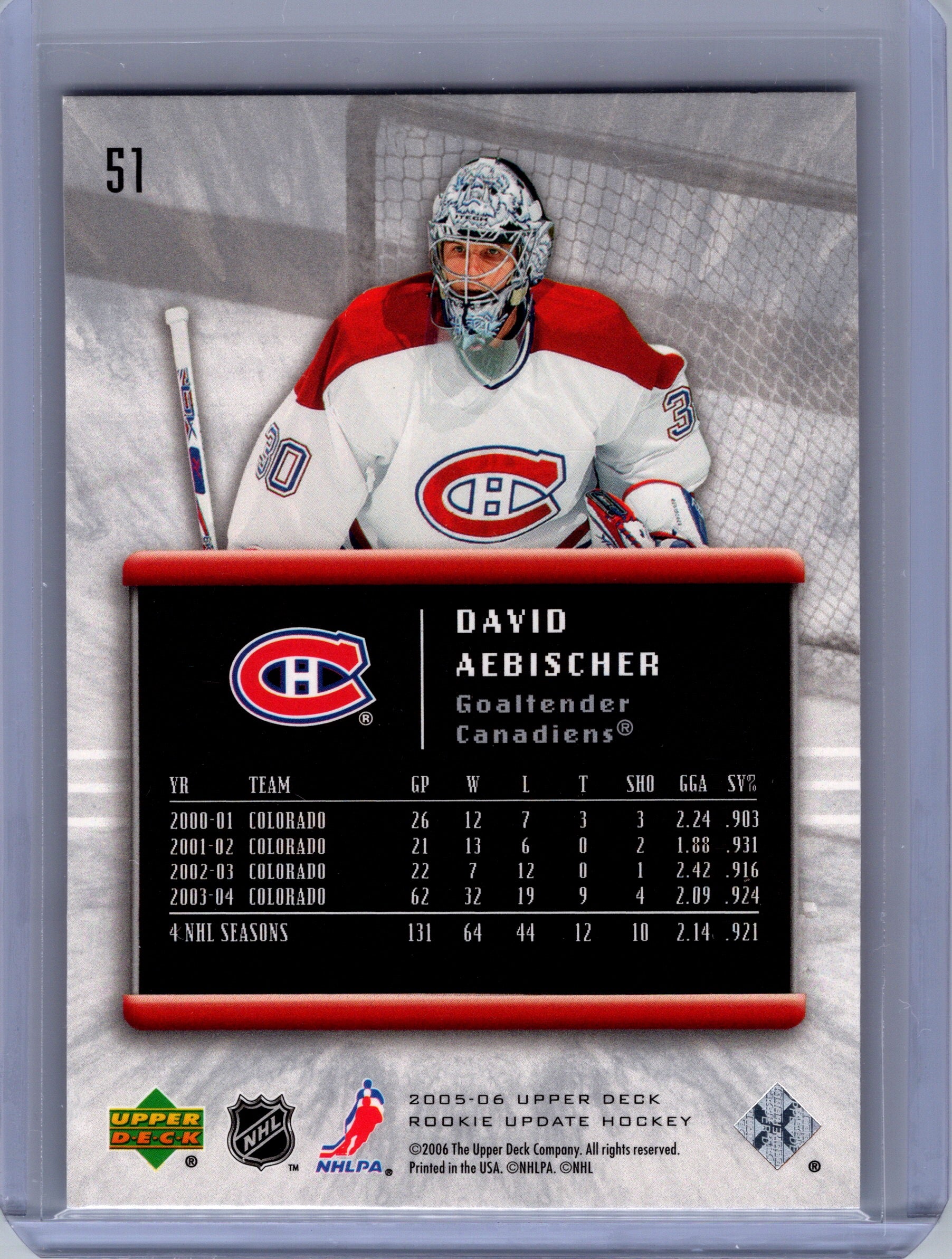 2005-06 Upper Deck Rookie Update #51 David Aebischer