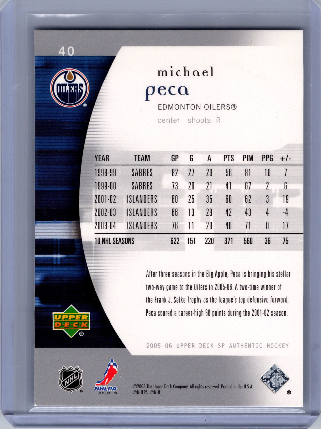 2005-06 SP Authentic #40 Michael Peca