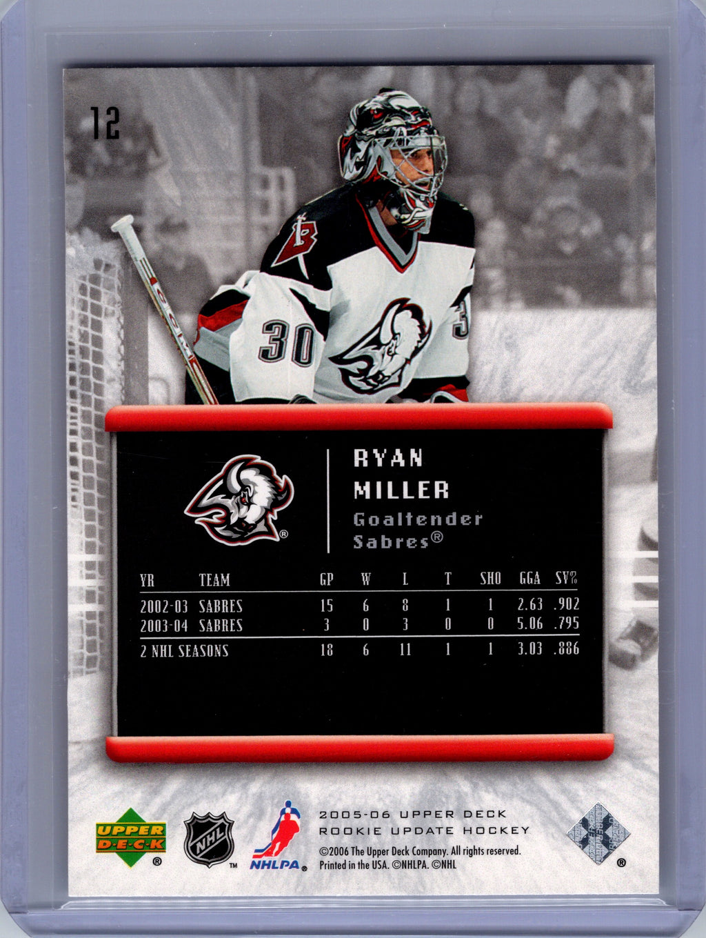 2005-06 Upper Deck Rookie Update #12 Ryan Miller