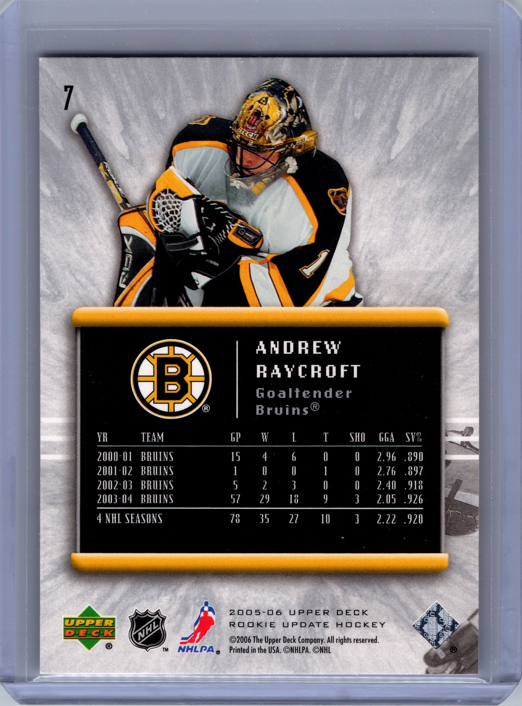 2005-06 Upper Deck Rookie Update #7 Andrew Raycroft