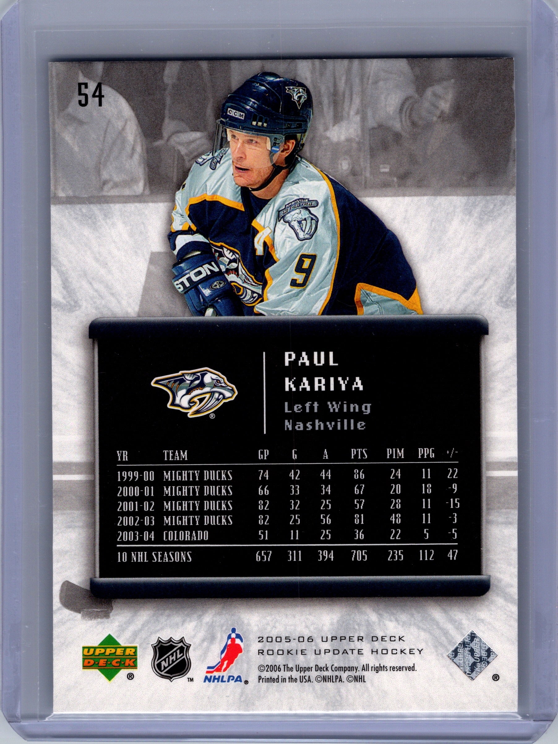2005-06 Upper Deck Rookie Update #54 Paul Kariya
