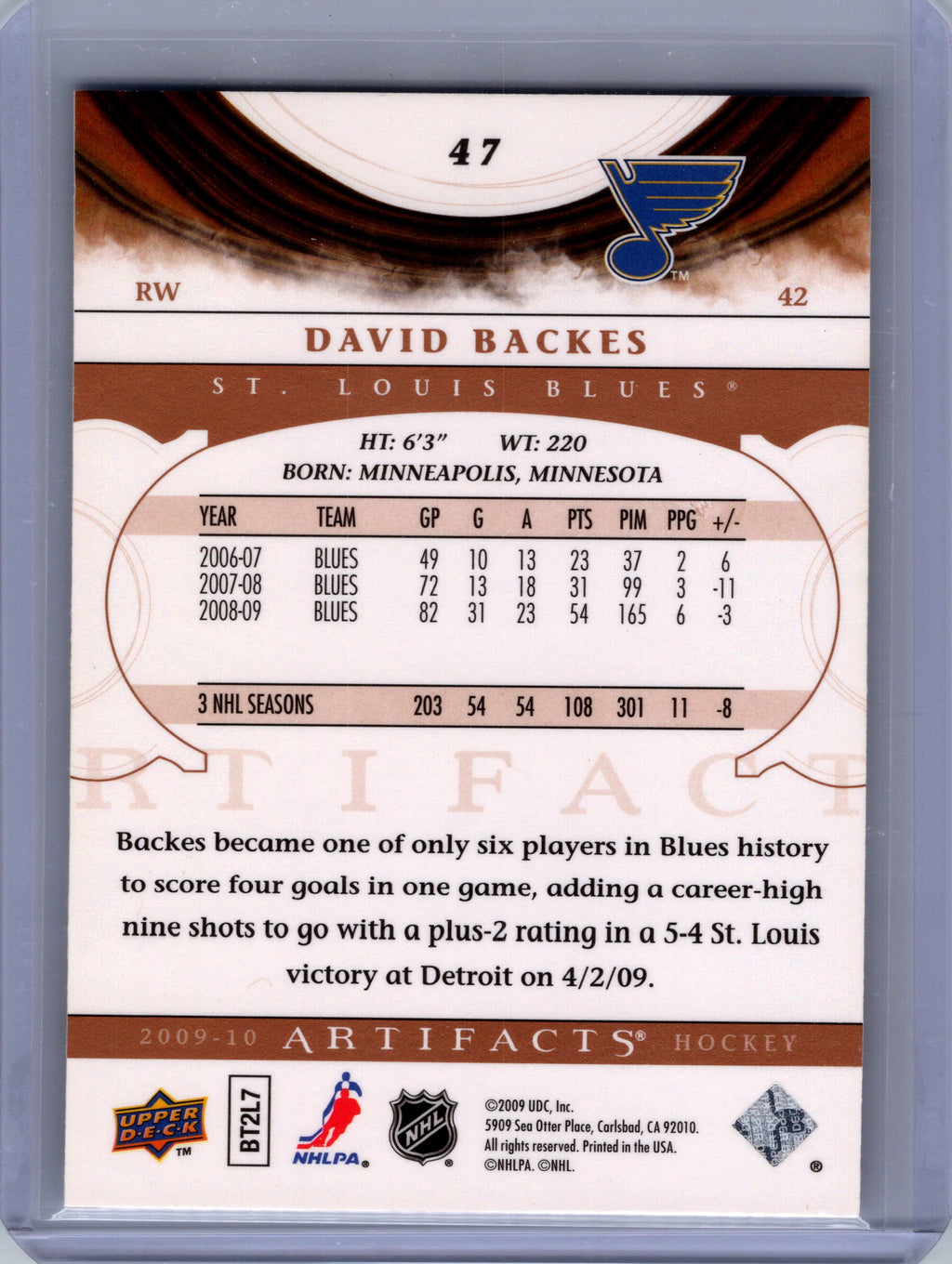 2009-10 Upper Deck Artifacts #47 David Backes