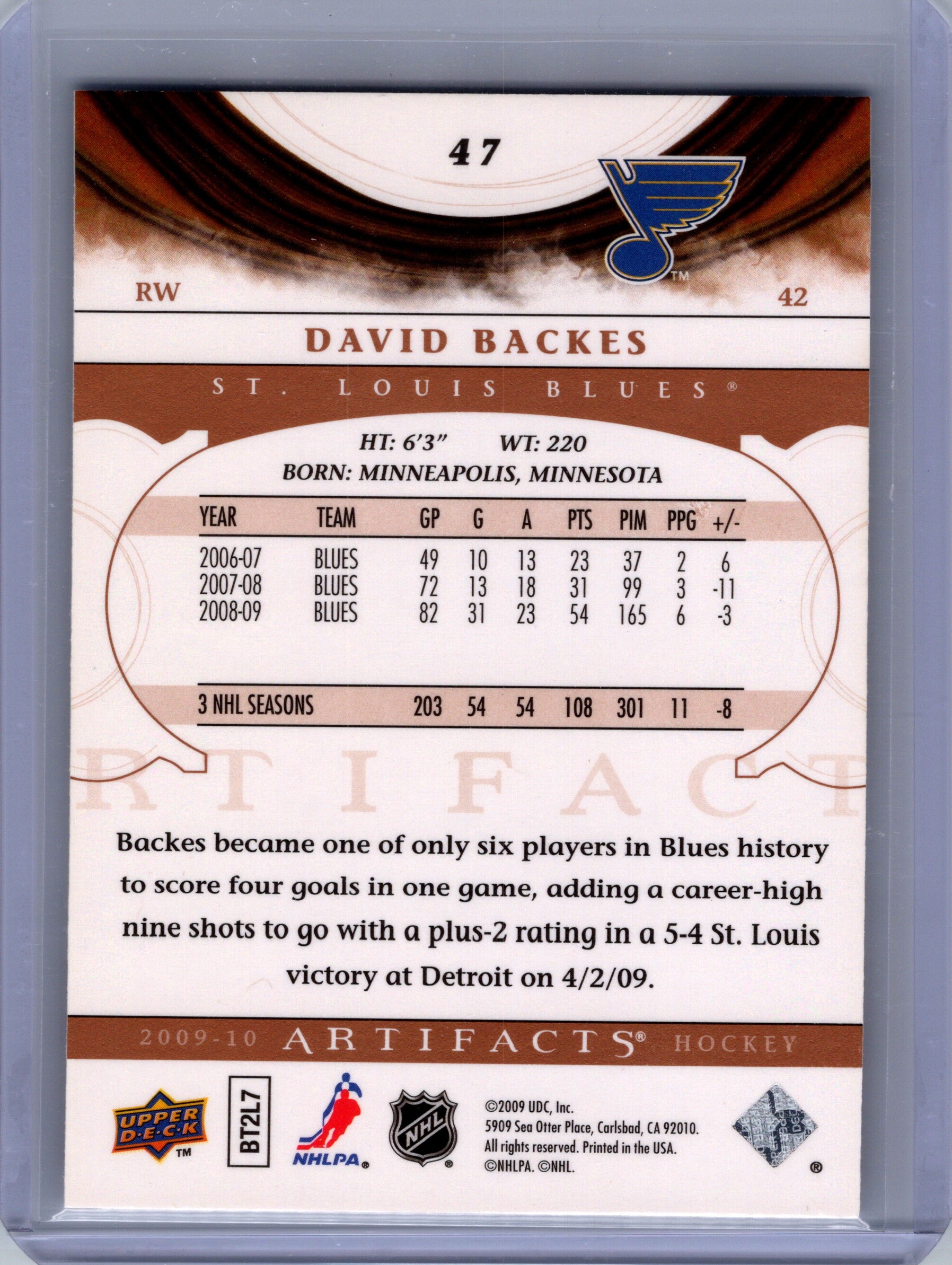 2009-10 Upper Deck Artifacts #47 David Backes