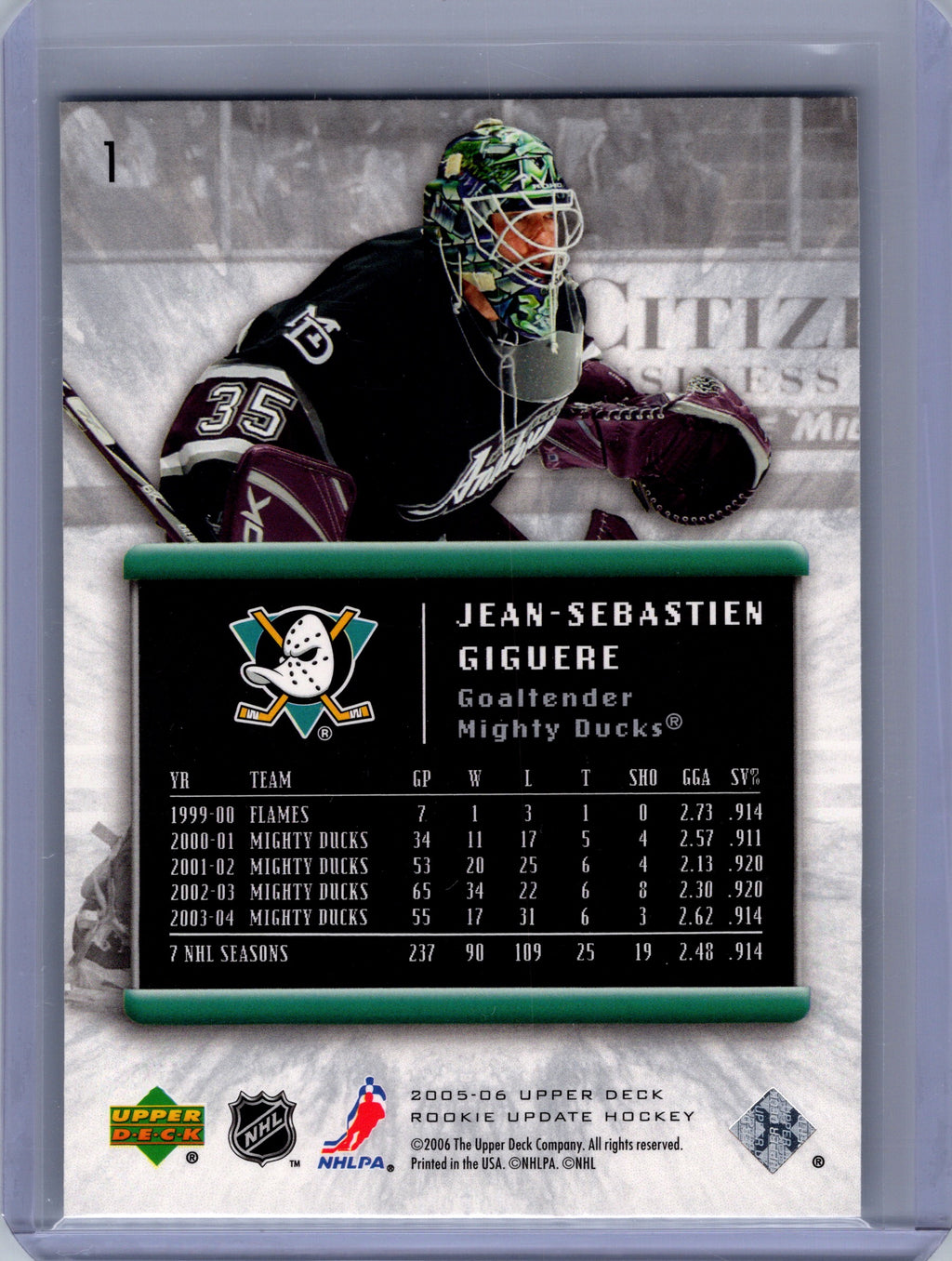 2005-06 Upper Deck Rookie Update #1 Jean-Sebastien Giguere