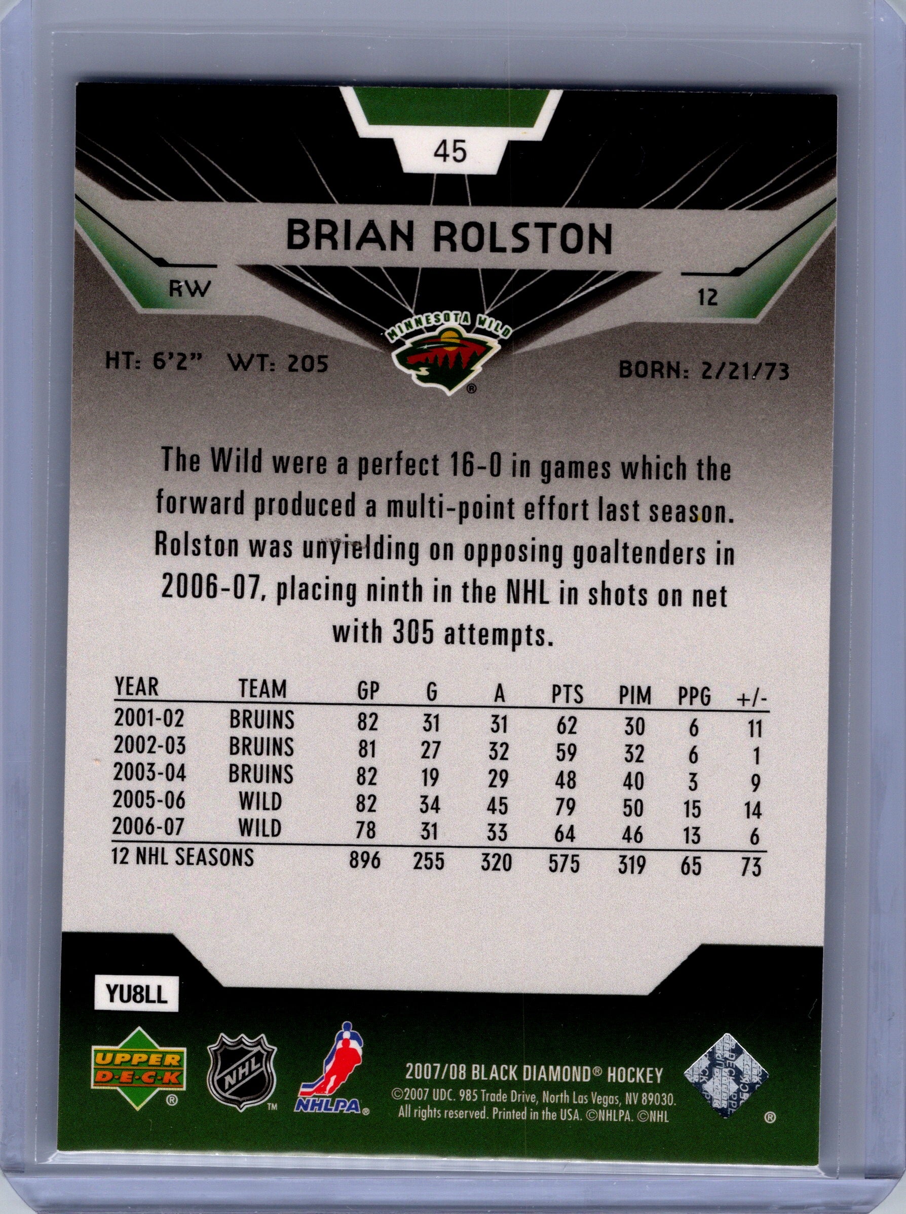 2007-08 Upper Deck Black Diamond #45 Brian Rolston